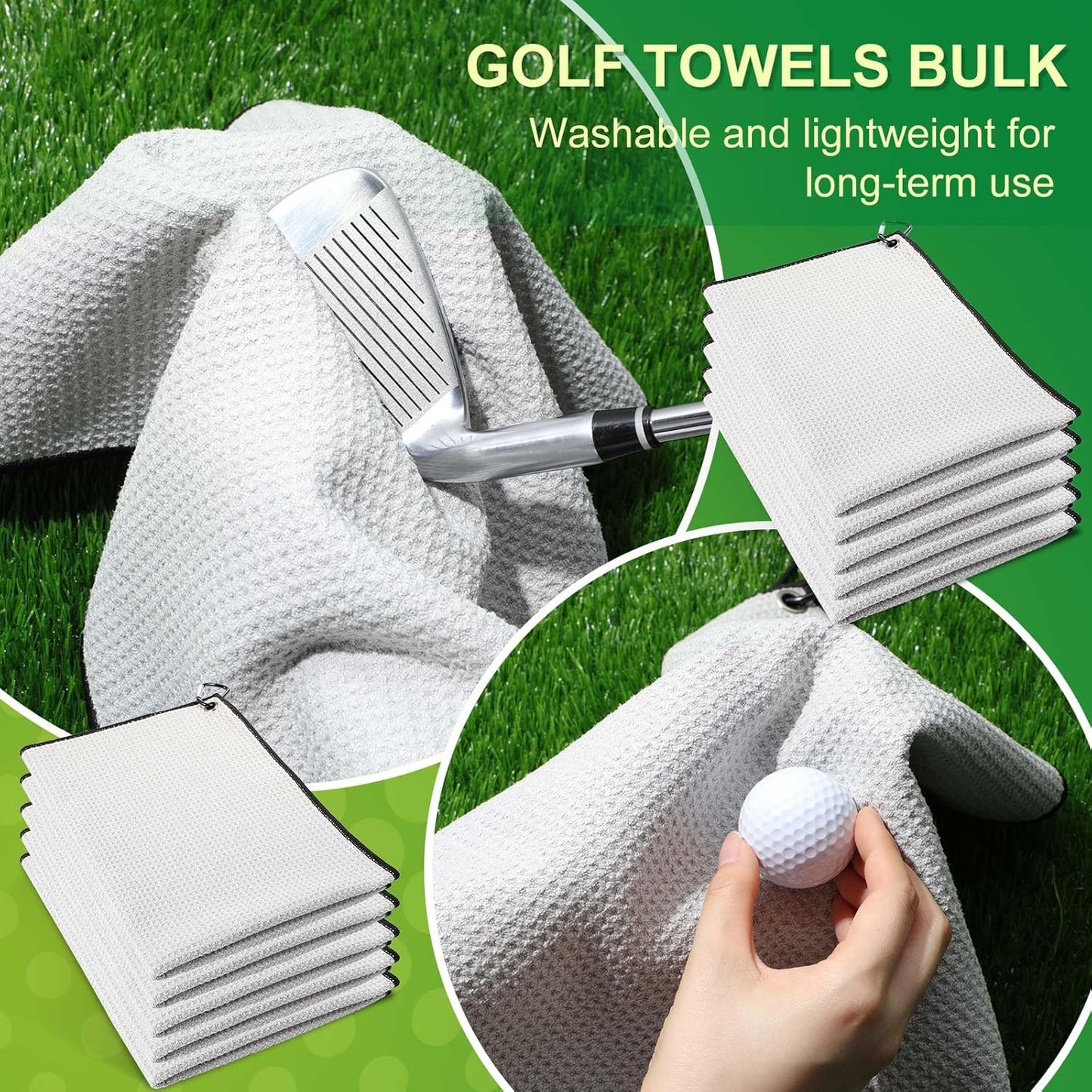 Batiyeer Golf Towels Bulk for Bags 16'' x 24'' Microfiber Waffle Pattern Golf Towels Trifold with Clip for Hiking,Tournament, Yoga