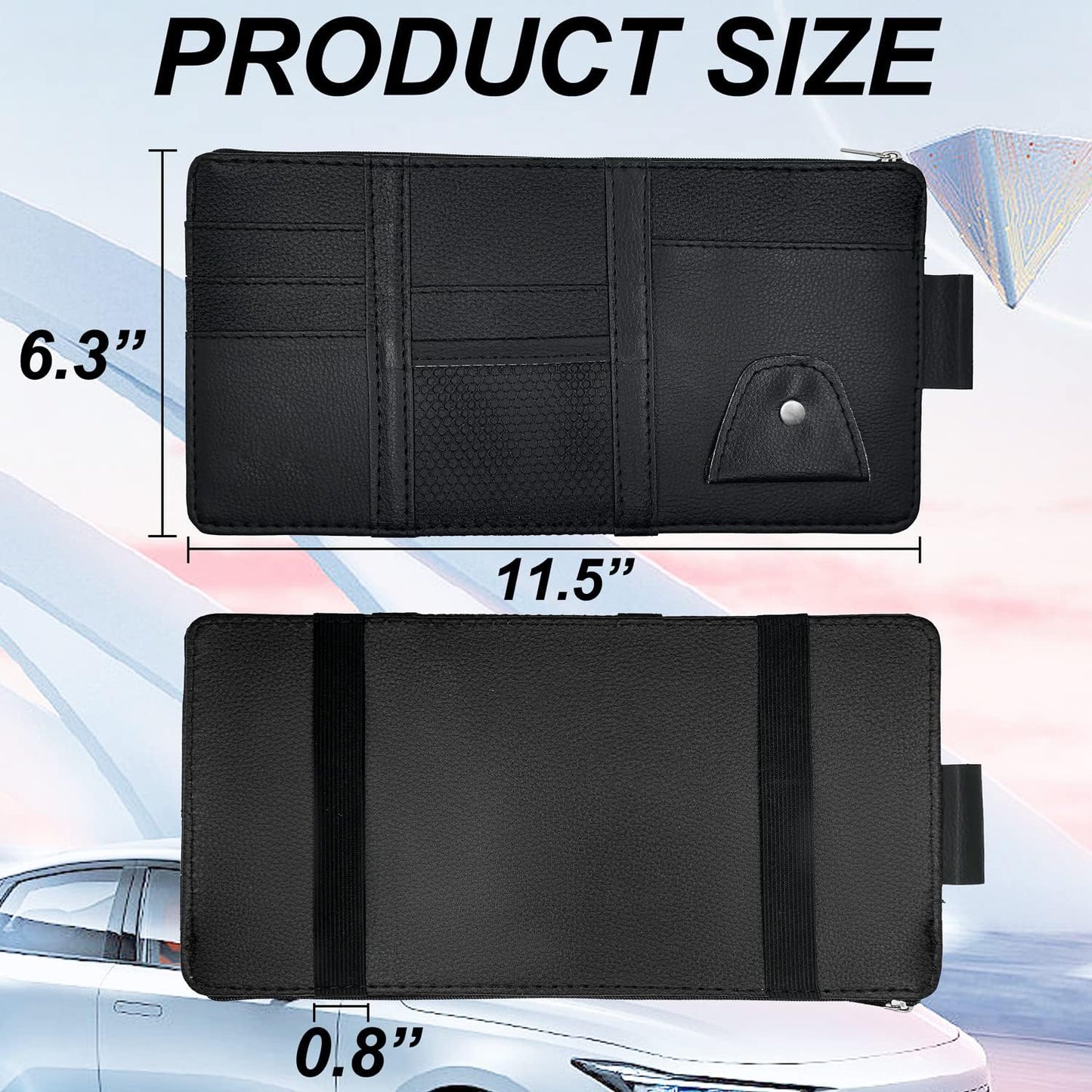 Keedolla Car Sun Visor Organizer, Auto Interior Accessories Pocket Organizer Visor Storage Pouch Sunglasses Holder with Zipper Pocket for Truck, SUV - Black