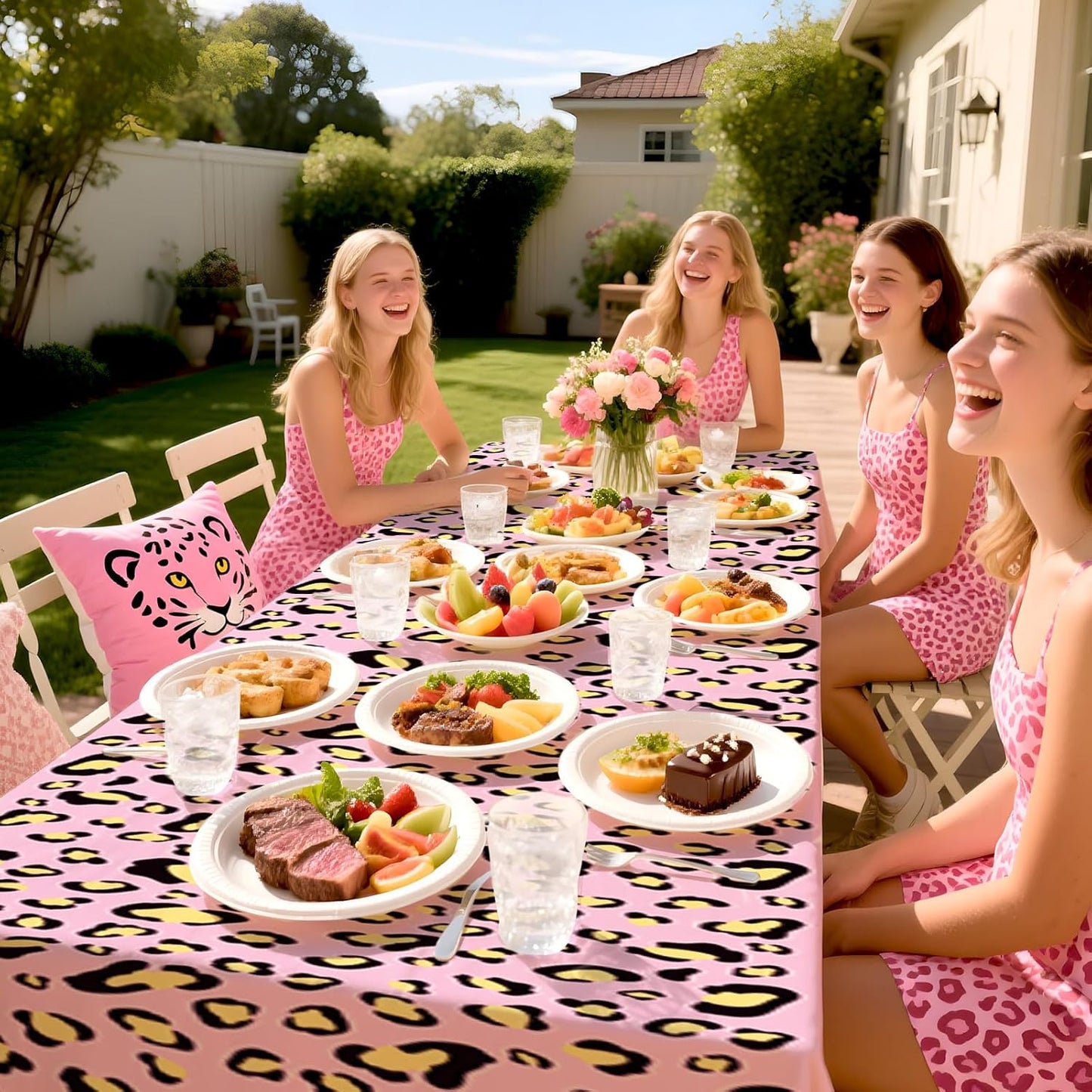 Grencian 3Pcs Cheetah Print Tablecloth Pink Leopard Print Table Cover Plastic Rectangle Leopard Table Cloth for Jungle Safari Animal Cheetah Birthday Baby Shower Party Decorations, 54 x 108 inch