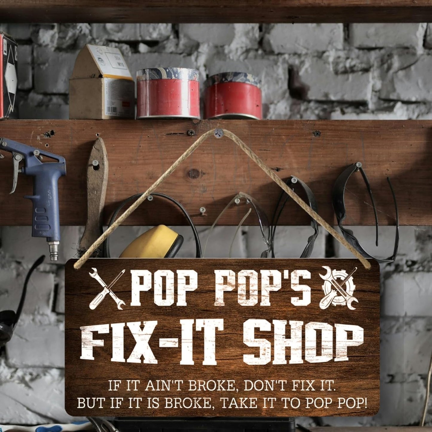 Pop Pops Gifts Pop Pop Gifts Vintage Pop Pop's Fix-It Shop If It Ain't Broke Don't Fix It But If It Is Broke Take It To Pop Pop Decor Hanging Wood Sign Home Decor Gift For Grandpa 12x 6 In