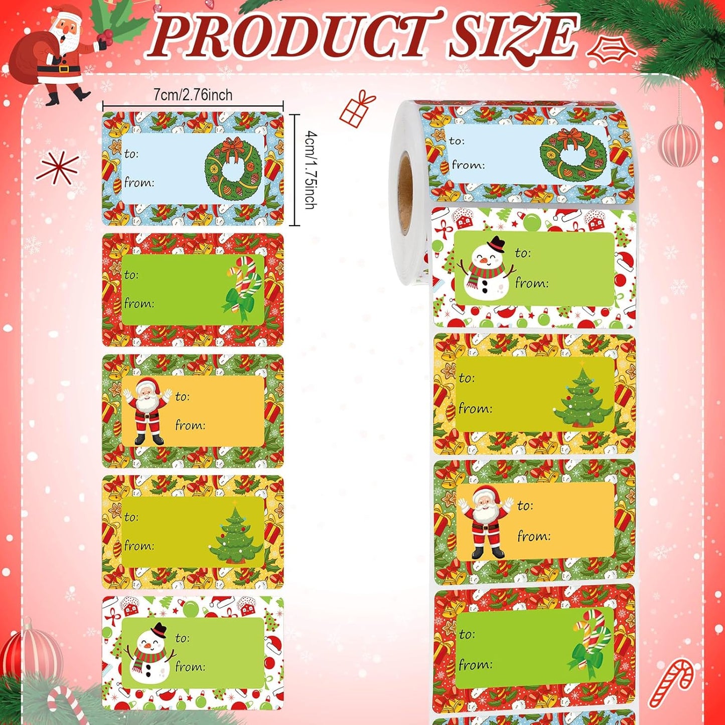 Outus 500 Pieces Christmas Tags Self Adhesive Gift Tags for Xmas Presents Christmas Name Labels Stickers for Wrapping Paper Festival Birthday Holiday Decor(Chic Style,2.76 x 1.57 Inch)