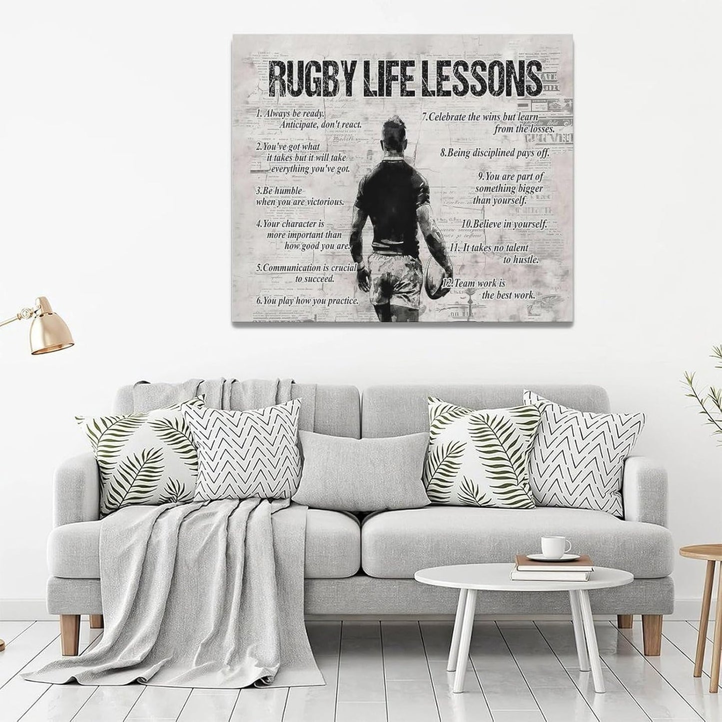 Rugby Life Lessons Wall Art Rugby Sports Wall Decor Rugby Sign Retro Poster Boy Men Motivational Decorations Canvas Print Painting Artwork for Bedroom Bathroom Living Room Gym 24"x20"