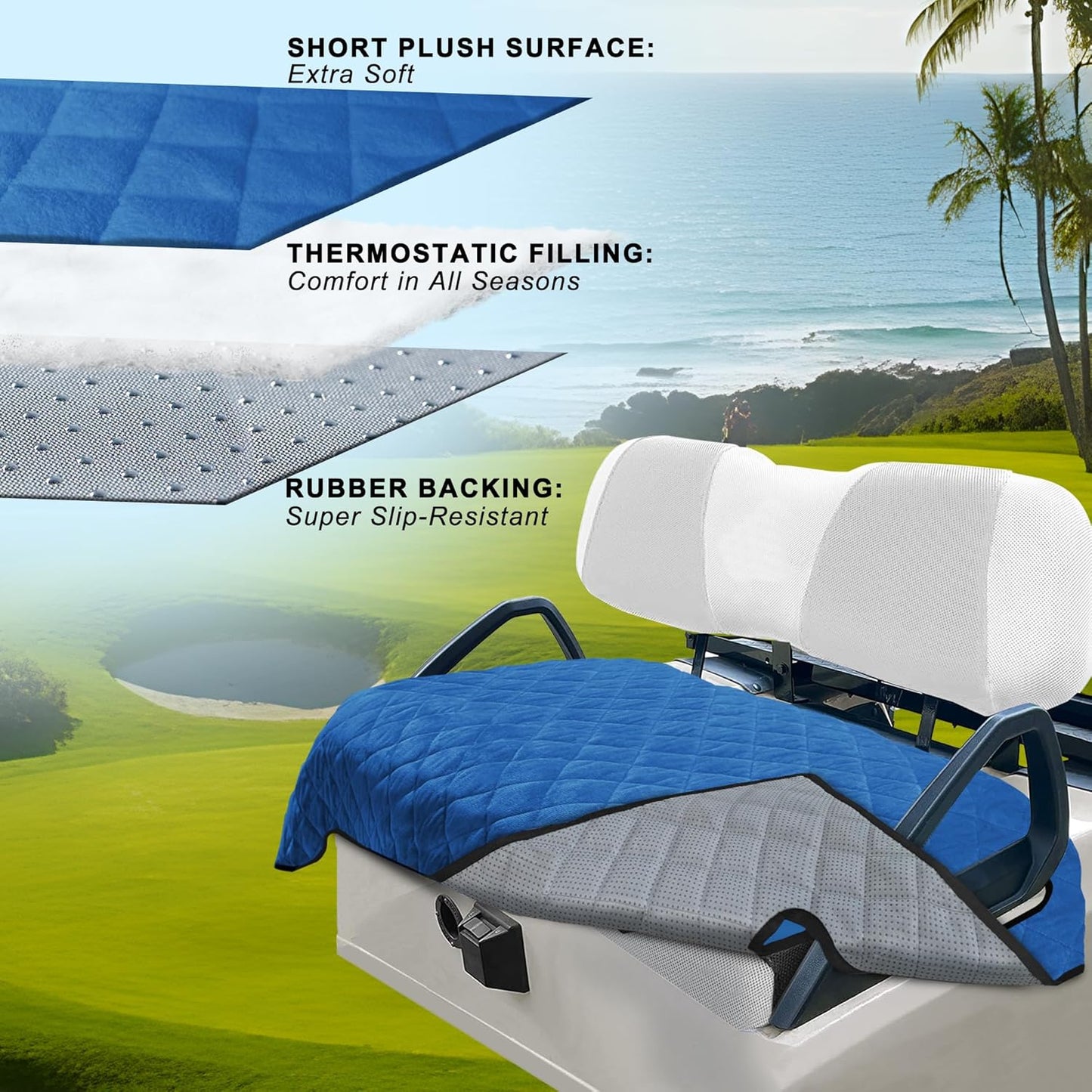YOKYHOM Golf Cart Seat Covers, Golf Cart Seat Towel Blanket, Short Plush Surface, Soft and Comfortable, Suits EZGO, Yamaha, Club Car and Other 2-Seat Golf Carts, 51"x 30.5", Deep Blue