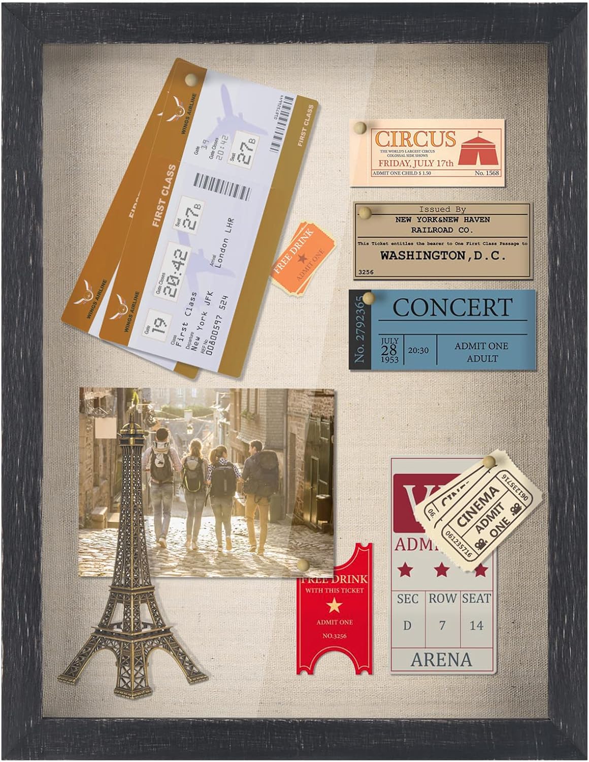 Love-KANKEI Shadow Box Frame 11x14 Shadow Box Display Case with Linen Back Rustic Wood Memory Box for Awards Medals Photos Pictures Gift Rustic Black