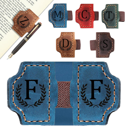 Bygone Mark Bookmark with Pen Holder, 26 Letters Name Initial Personalized Magnetic Bookmarks, Leather Book Mark for Men Women, Travelers Accessories, Teachers Readers Book Lovers Gifts (Blue, F)