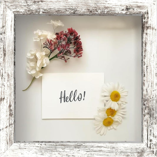 FrameWorks 8x8 Driftwood Wooden Shadow Box Frame – Soft Felt Back, Tempered Glass, and Included Elegant White Ball Push Pins