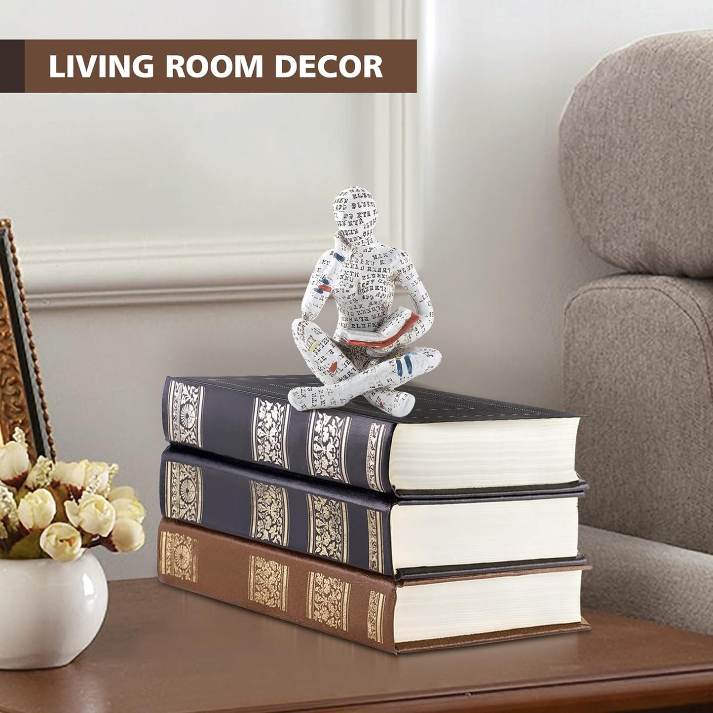 GRAPMKTG Home Decor Pulp Reading Women Thinker Statue Aesthetic Sculpture Room Decor Modern Abstract Decoration on Shelf Table Desk for Living Room Office Bedroom F