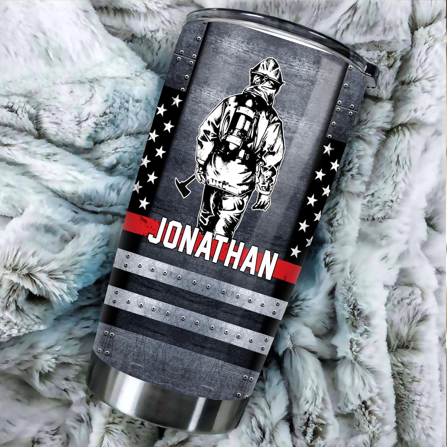 Firefighter, Fireman Gifts - Thin Red Line Redline Fire Department American Flag Coffee Tumbler - Gifts For Firefighters