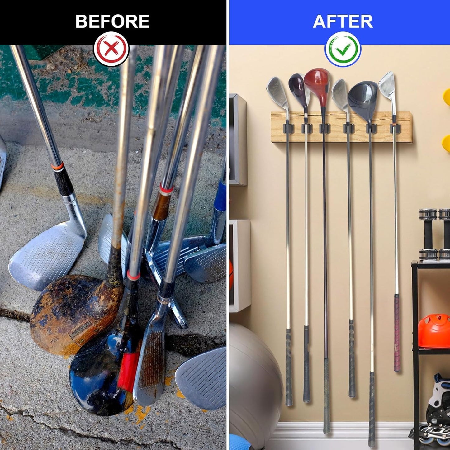 Deekin 30 Pcs Golf Club Hanger Holder Golf Club Wall Mount Rack Storage Organizer for Garage Hanger with 60 Pcs Screws for Wall Display, Grip up Type