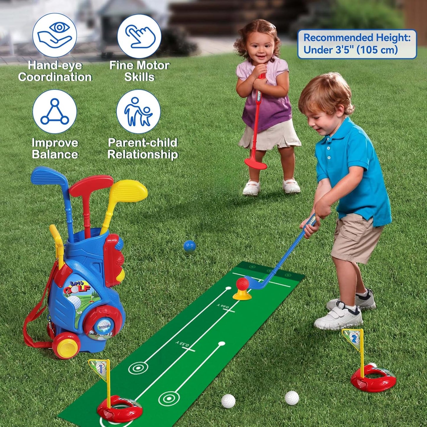 Liberry Toddler Golf Set for 2 3 4 Years Old Boys Girls, Upgraded Kids Golf Clubs Set with Cart, Putting Mat, Outdoor Indoor Sports Toy Birthday, Blue