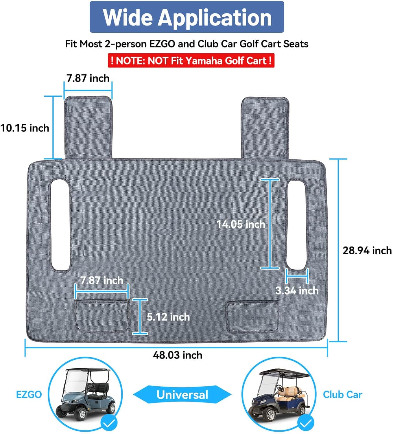 MOSNAI Golf Cart Blanket Seat Covers with 2 Pockets for Club Car DS Precedent EZGO TXT RXV Front Seat, Golf Cart Towel/Cloth Seat Cover Heavy Duty Breathable Washable Polyester Mesh Cloth