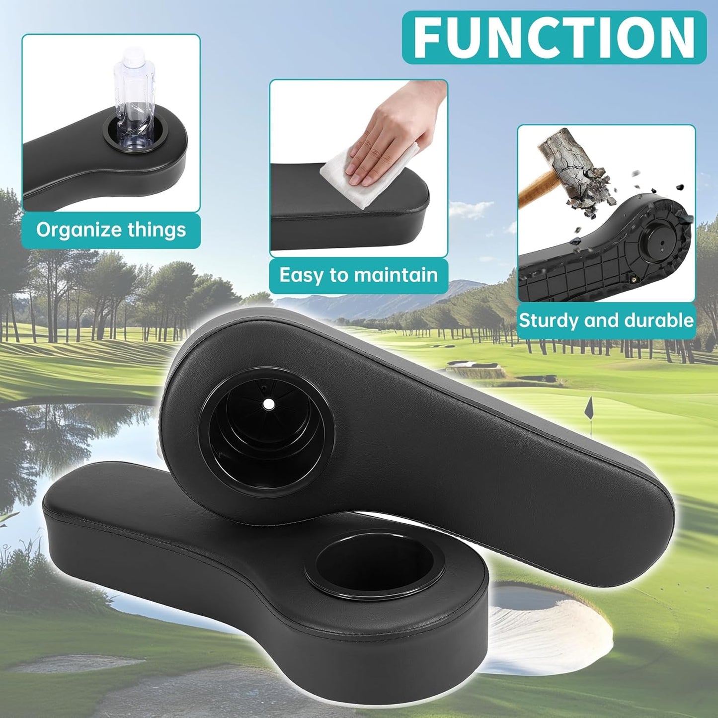 ECOTRIC Golf Cart Rear Seat Arm Rest with Universal Cup Drink Holders Set Compatible with EZGO Club Car Yamaha Pair No Drilling Required