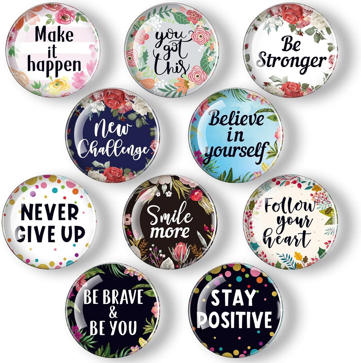 Weewooday 10 Pcs Inspirational Magnets for Refrigerator Fridge Decor Accessories Motivational Fun Quote Glass Floral Magnet for Kitchen Office Cabinet Whiteboard (Charming Pattern)