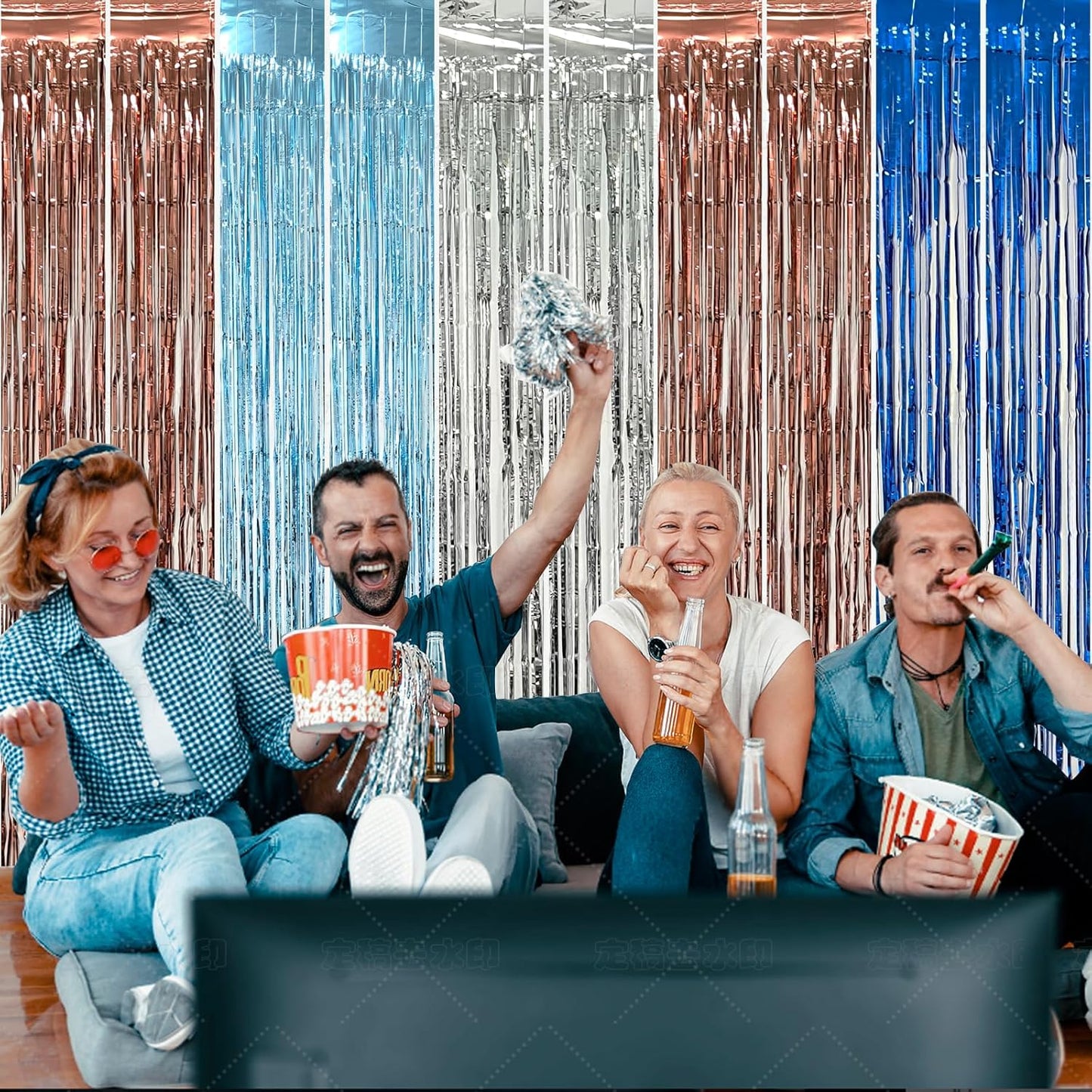 10 Pck Light Blue Foil Curtain Backdrop Metallic Tinsel Foil Fringe Curtains Photo Booth Props for Birthday Wedding Engagement Bachelorette Christmas Holiday Celebration Party Decorations Supplies