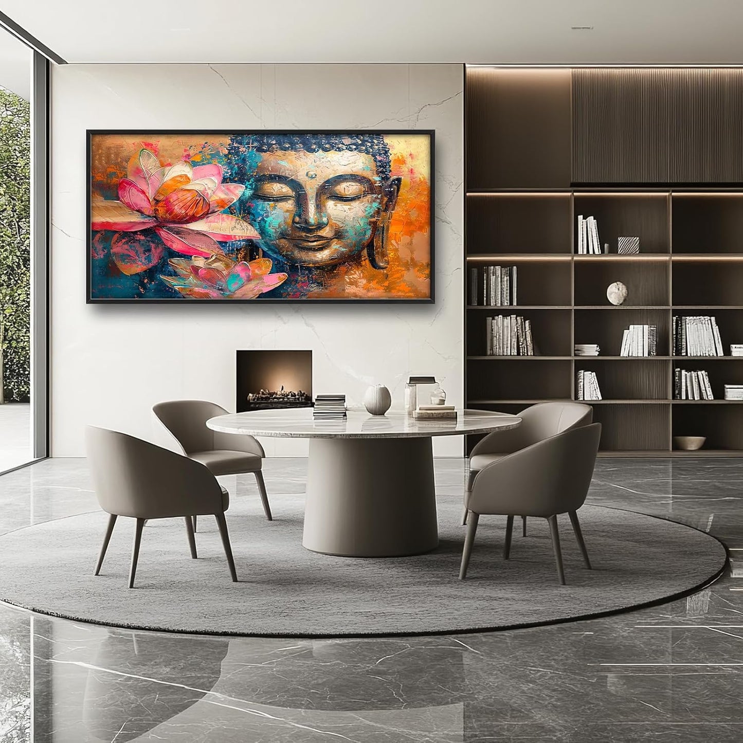 Large Buddha Framed Wall Art for Living Room Zen Lotus Pictures Wall Decor Buddha Canvas Painting Artwork Buddhist Meditation Home Decorations for Buddhism Room Bathroom Office 60x30 inch