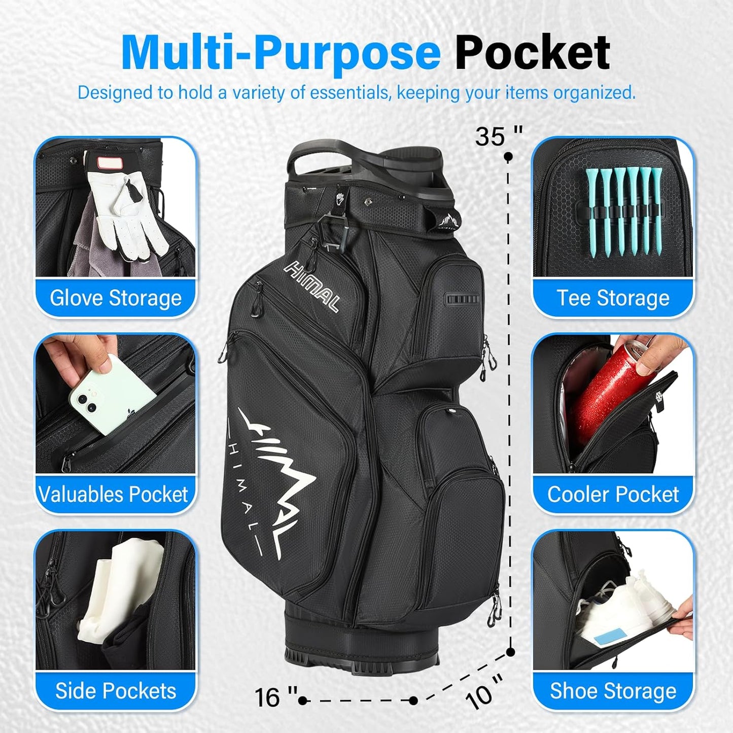 14-Way Golf Cart Bag, Full Length Premium Golf Bag for Men with Cooler Pocket, Handles and Rain Cover