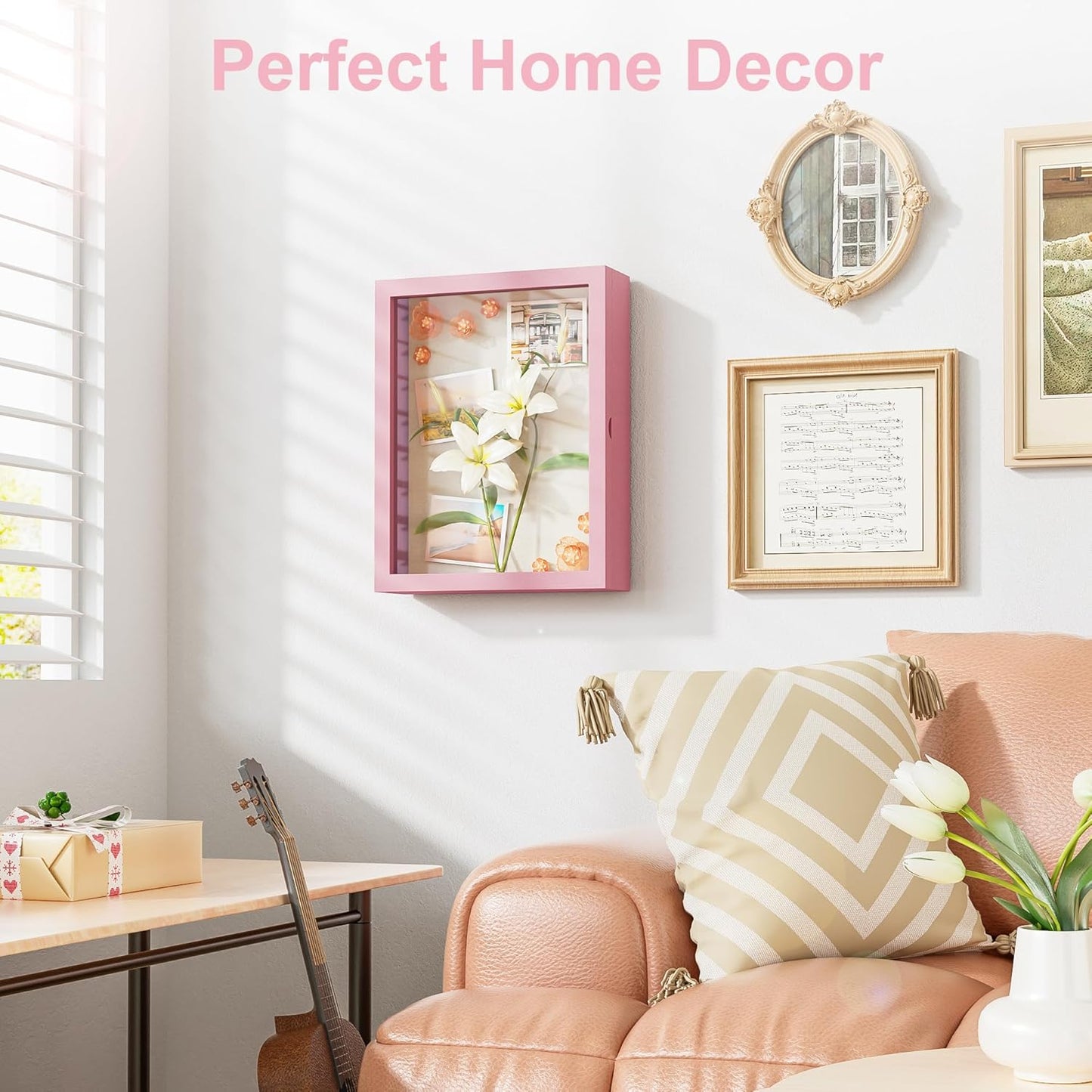 Love-KANKEI Shadow Box Display Case 11x14 Shadow Box Picture Frame with Linen Back Memorabilia Awards Medals Photos Wood Memory Box Gift Pink