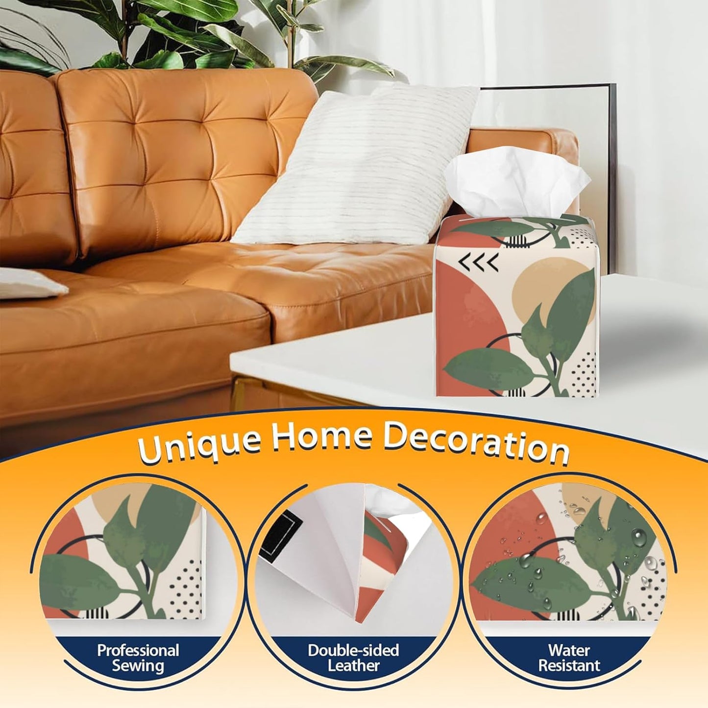 Tissue Box Cover Square,Geometric Modern Art Tissue Box Holder Waterproof Leather Facial Paper Case Modern Home Decoration for Bedroom Dresser Night Stand Office Desk