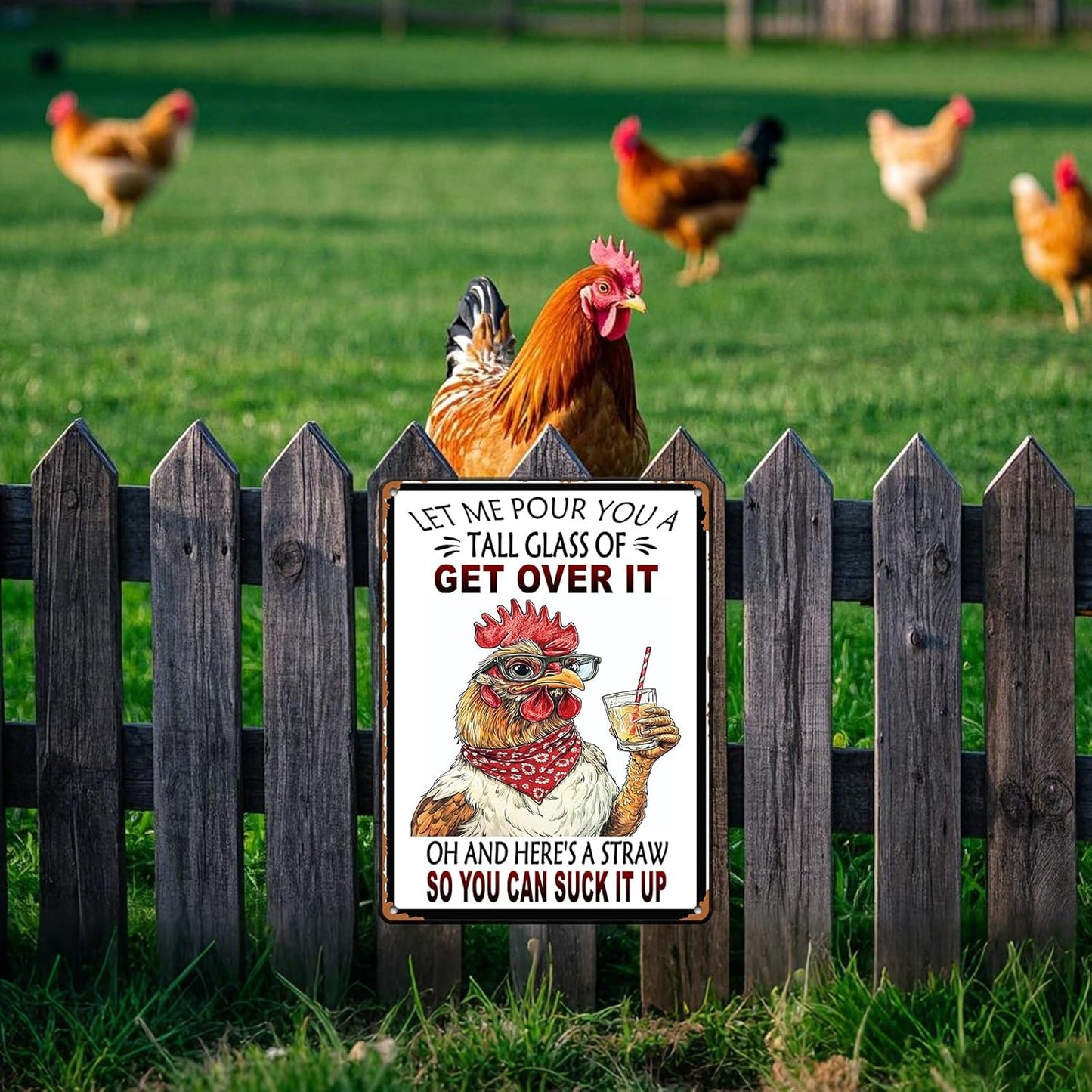 Vintage Chicken Let Me Pour You A Tall Glass Of Get Over It Aluminum Metal Tin Sign 12x16 Inch Home Kitchen Garden Wall Decor