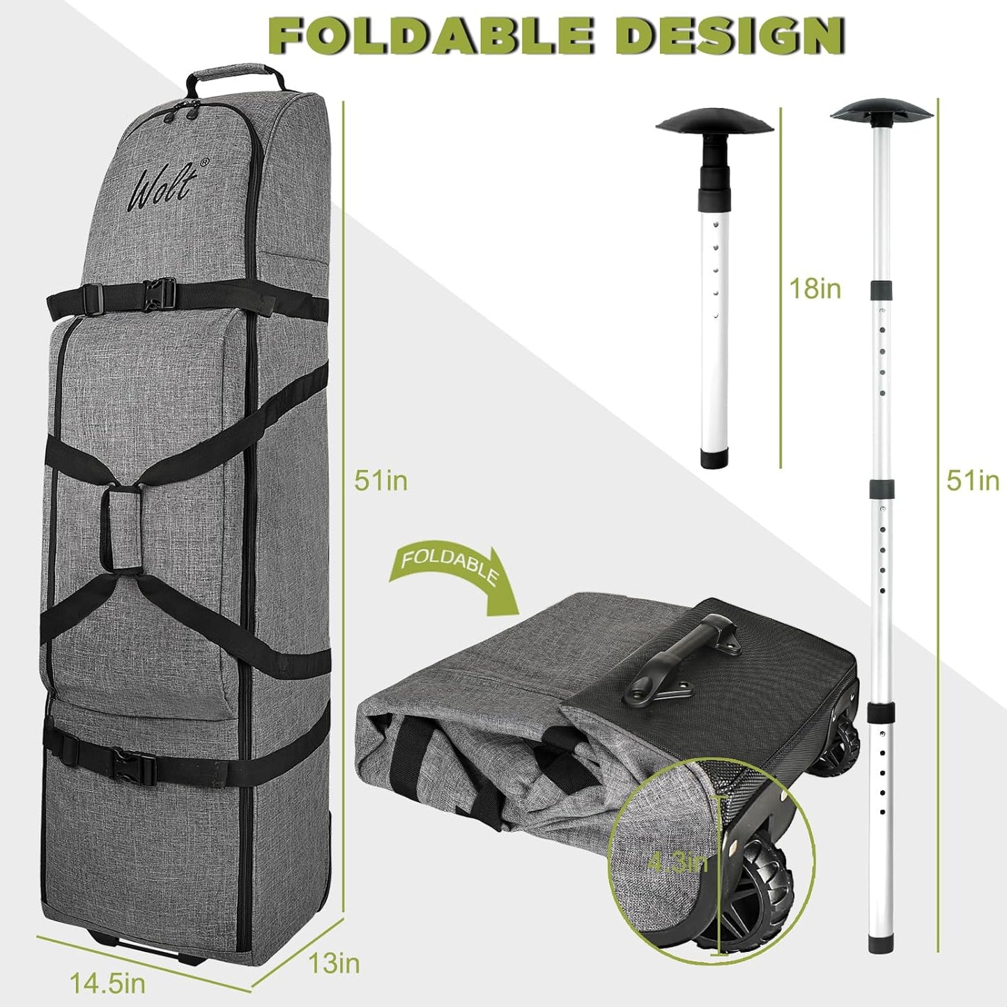 WOLT Golf Travel Bag with Anti-Impact Support System - Soft Padded Golf Travel Case for Airlines, Golf Travel Cover with Wheels