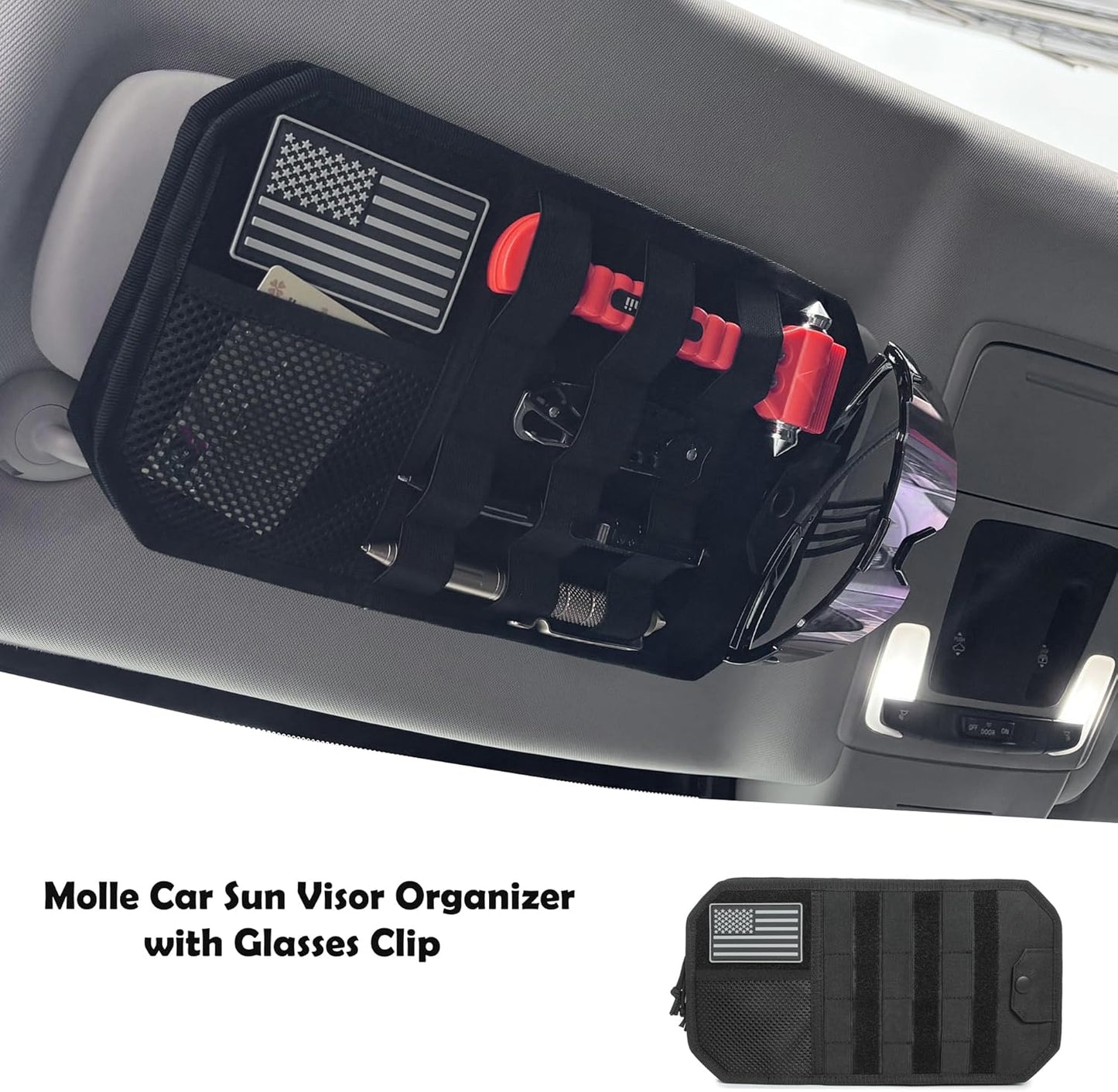 1000D Molle Car Sun Visor Organizer with Glasses Clip - Multi-Pocket Tactical Car Sunshade Storage Pouch Holder Molle Panel for Cars, SUVs & Trucks