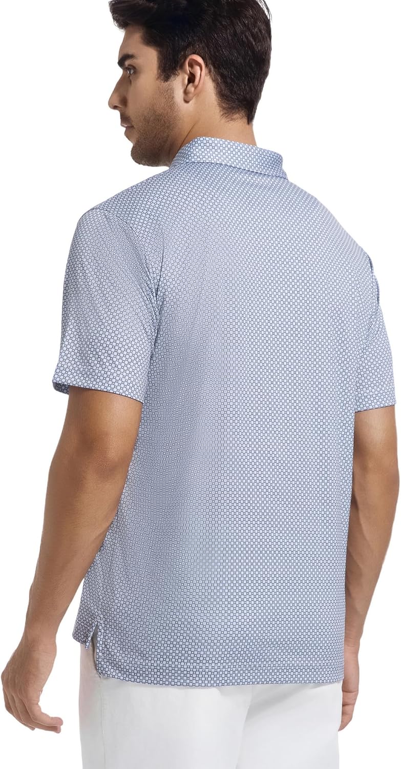 Alex Vando Mens Golf Shirt Moisture Wicking Classic Print Golf Shirts for Men