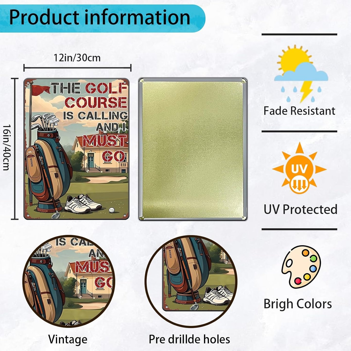 Golf Poster Golf Metal Tin Sign The Golf Course is Calling and I Must Go Poster Home Decor Garage Bar Restaurant Kitchen Cafe 12x16 Inch Wall Art Decor