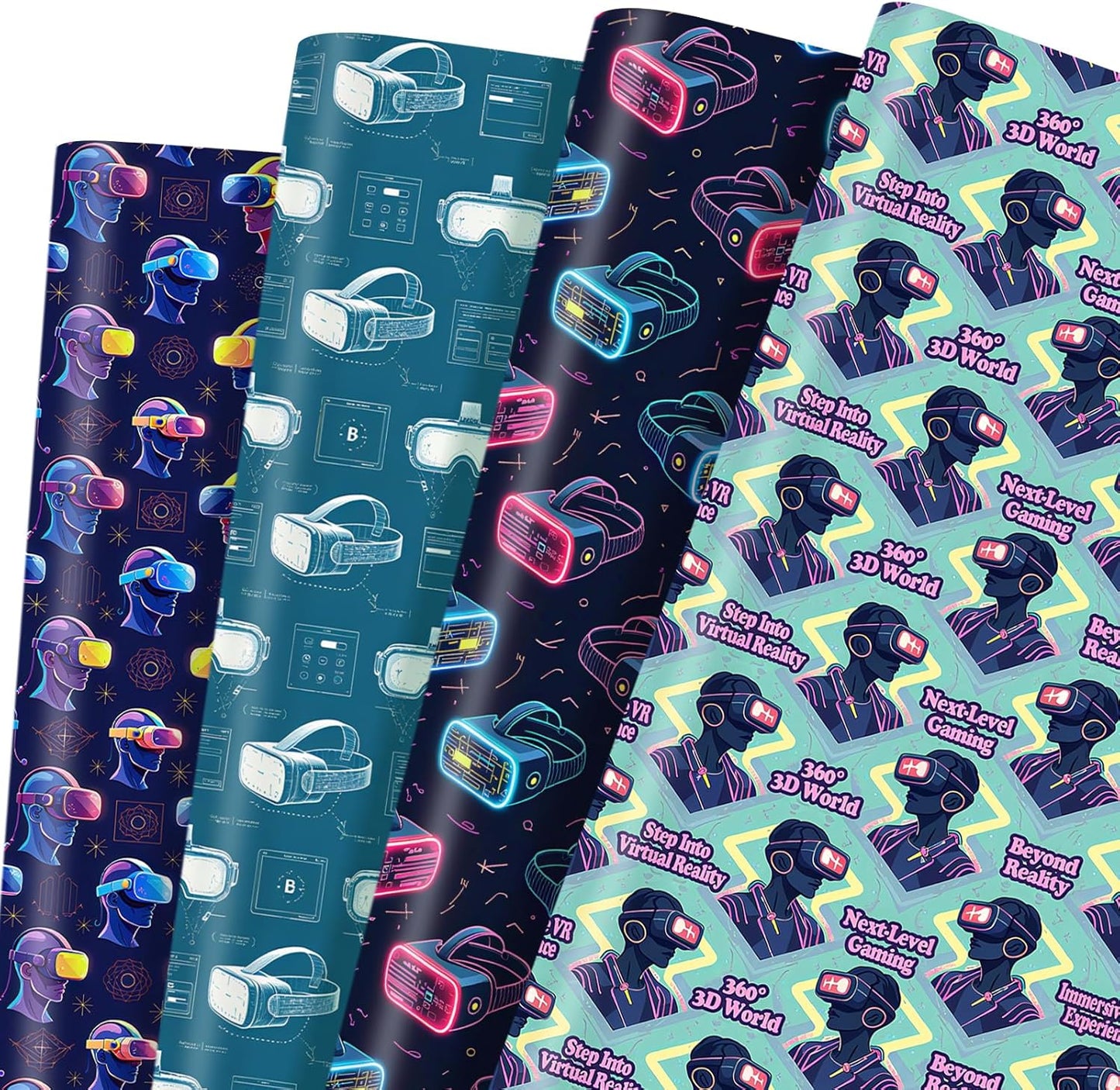 Pineraap VR Themed Wrapping Paper 12 Sheets Virtual Reality Gaming Gift Wrap for VR Lovers,Gamers,Tech Enthusiasts,20"×28"