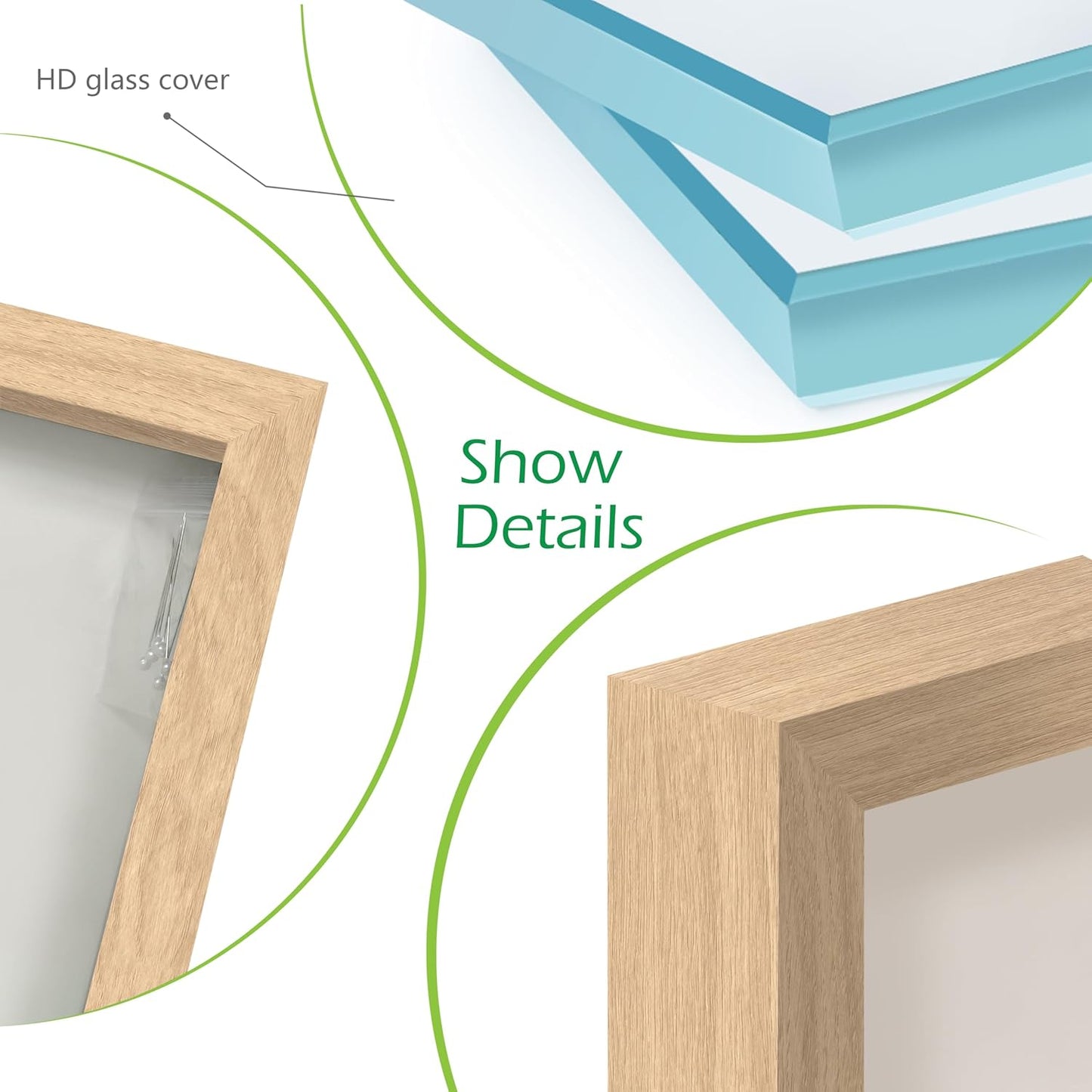 FrameWorks 8.5” x 11” Natural Oak Wooden Shadow Box Frame – Display Case with Soft Felt Back, Memory Box with Tempered Glass, Display Box with Elegant White Ball Push Pins, Wooden Flower Box