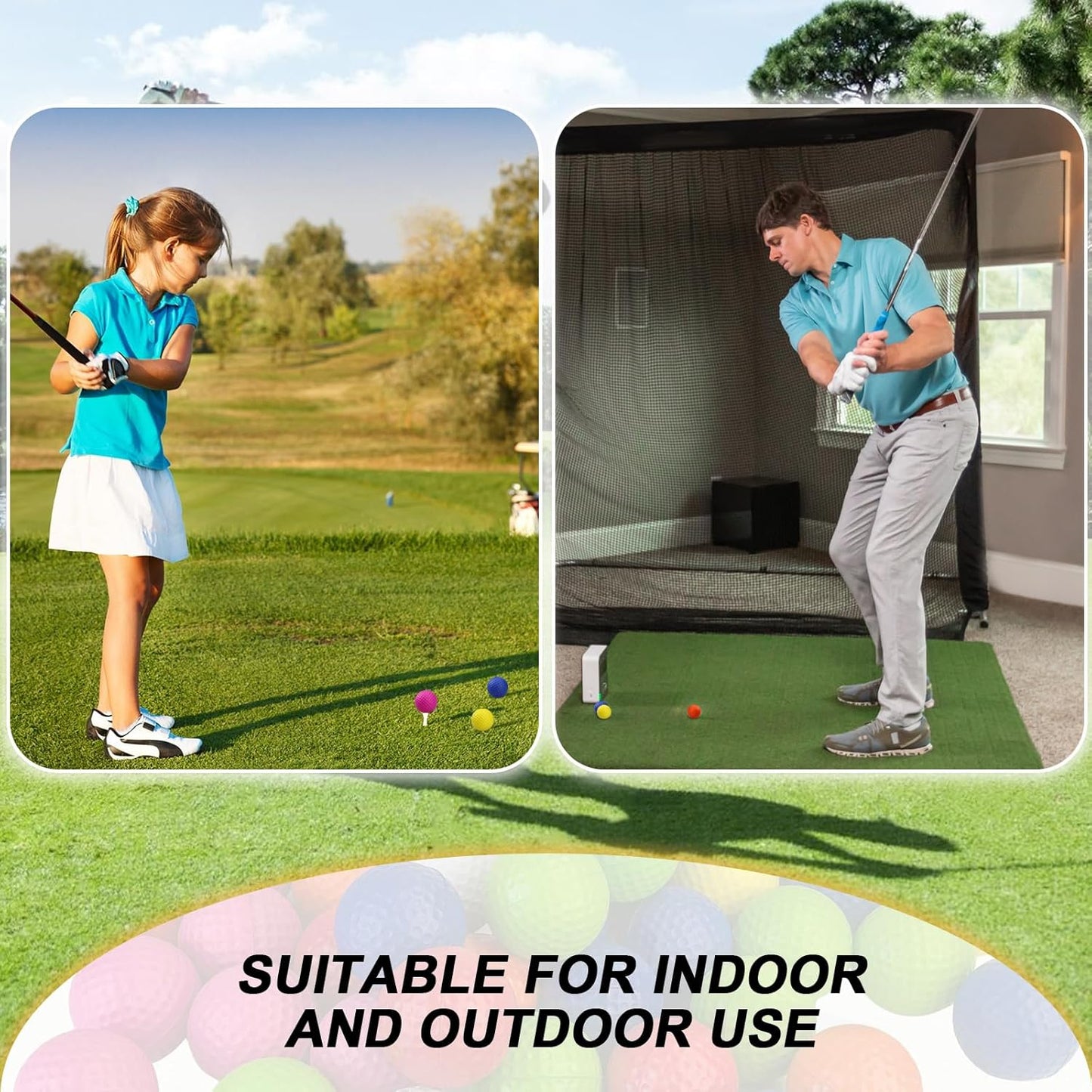 KOFULL Foam Golf Practice Balls, 24/50 Pack Realistic Feel and Limited Flight Training Balls for Indoor or Outdoor, Soft Practice Golf Balls for Backyard