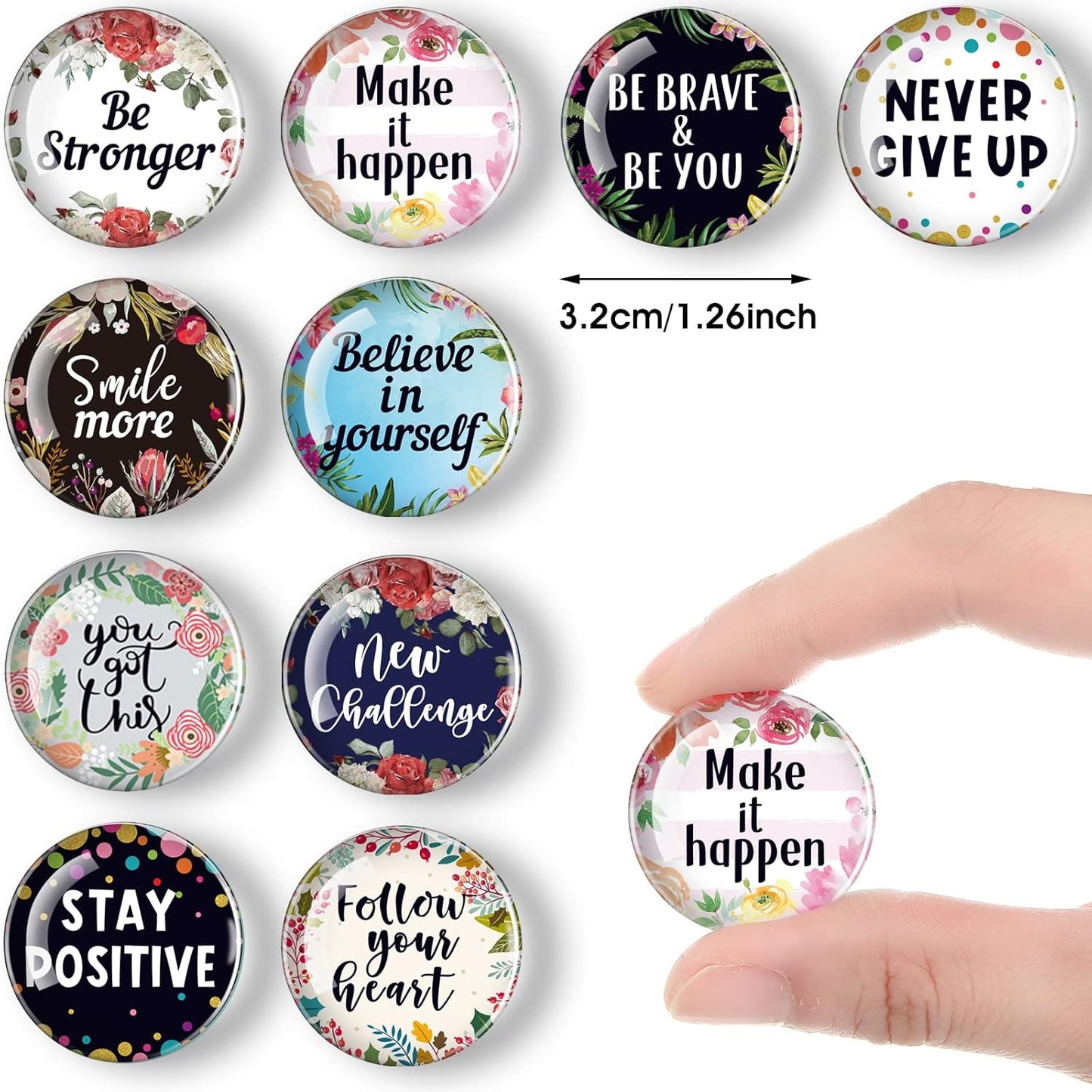 Weewooday 10 Pcs Inspirational Magnets for Refrigerator Fridge Decor Accessories Motivational Fun Quote Glass Floral Magnet for Kitchen Office Cabinet Whiteboard (Charming Pattern)