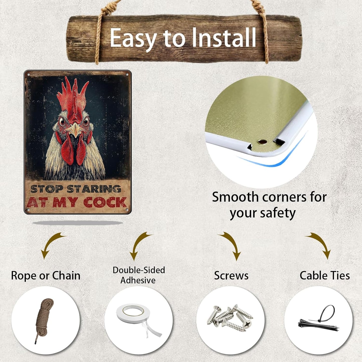 Vintage Farm Sign Chicken Stop Staring At My Cock Farmhouse Metal Tin Sign 12x16 Inch Home Wall Decor