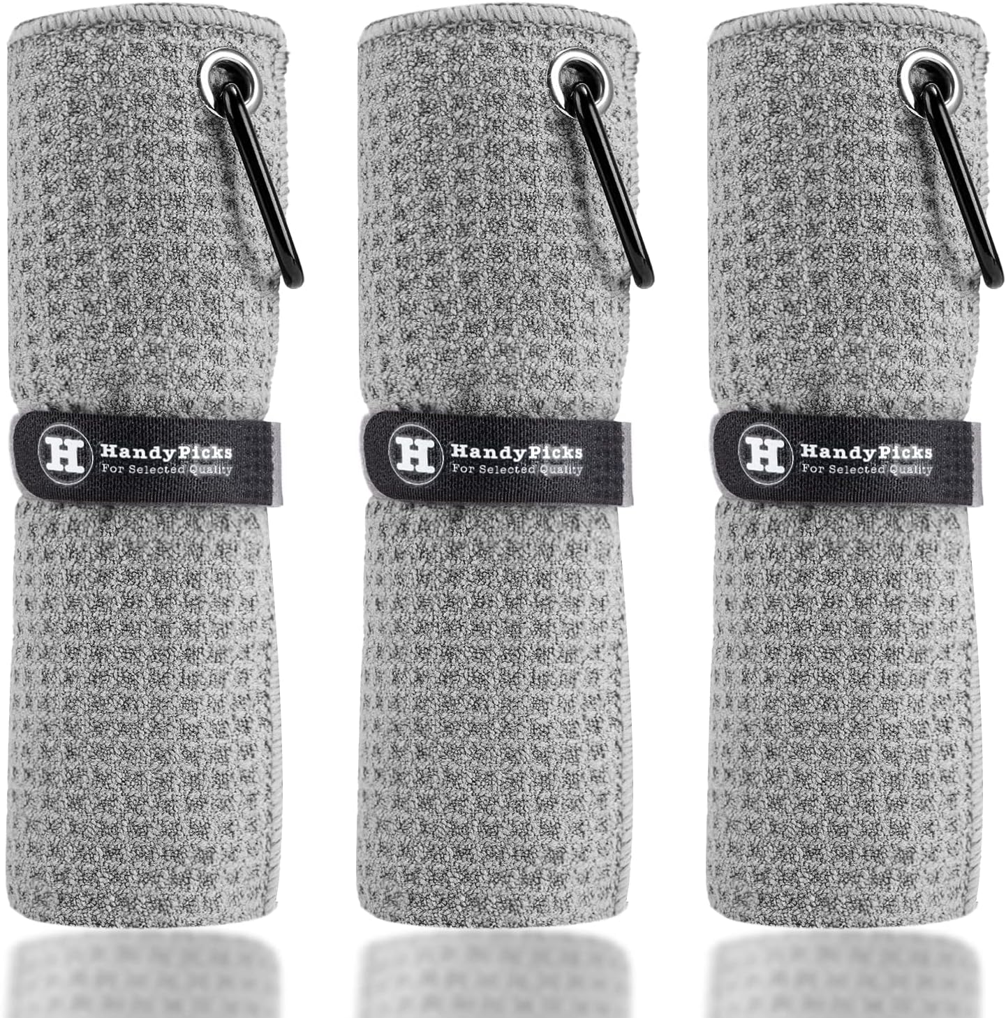 Handy Picks Microfiber Golf Towel (16" X 16") with Carabiner Clip, Waffle Pattern Golf Towel Hook and Loop Fastener - The Convenient Golf Cleaning Towel