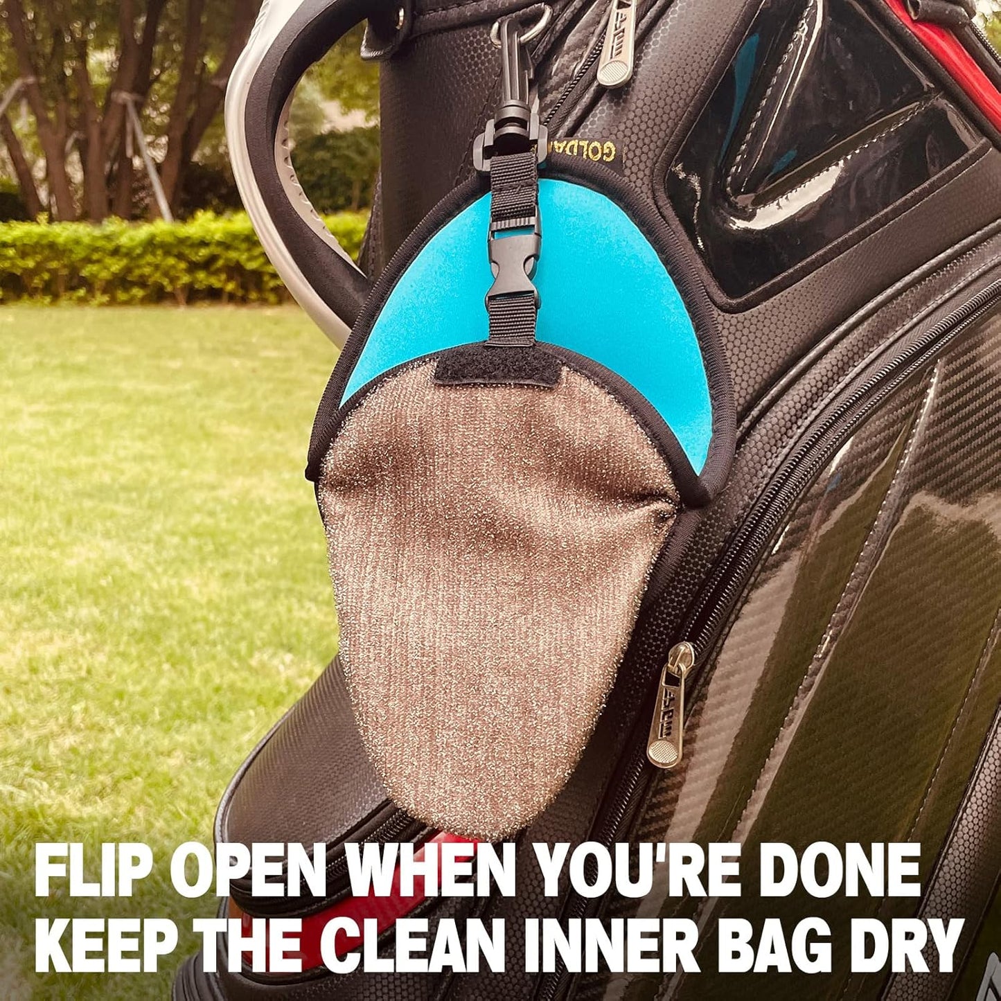Golf Club Cleaner & Ball Cleaning Bag,Original Three-Layer Fabric Waterproof Technology,Golfer's Ultimate Green Clean Scrub Equipment Accessories,Removable Clips to Support Machine Washing