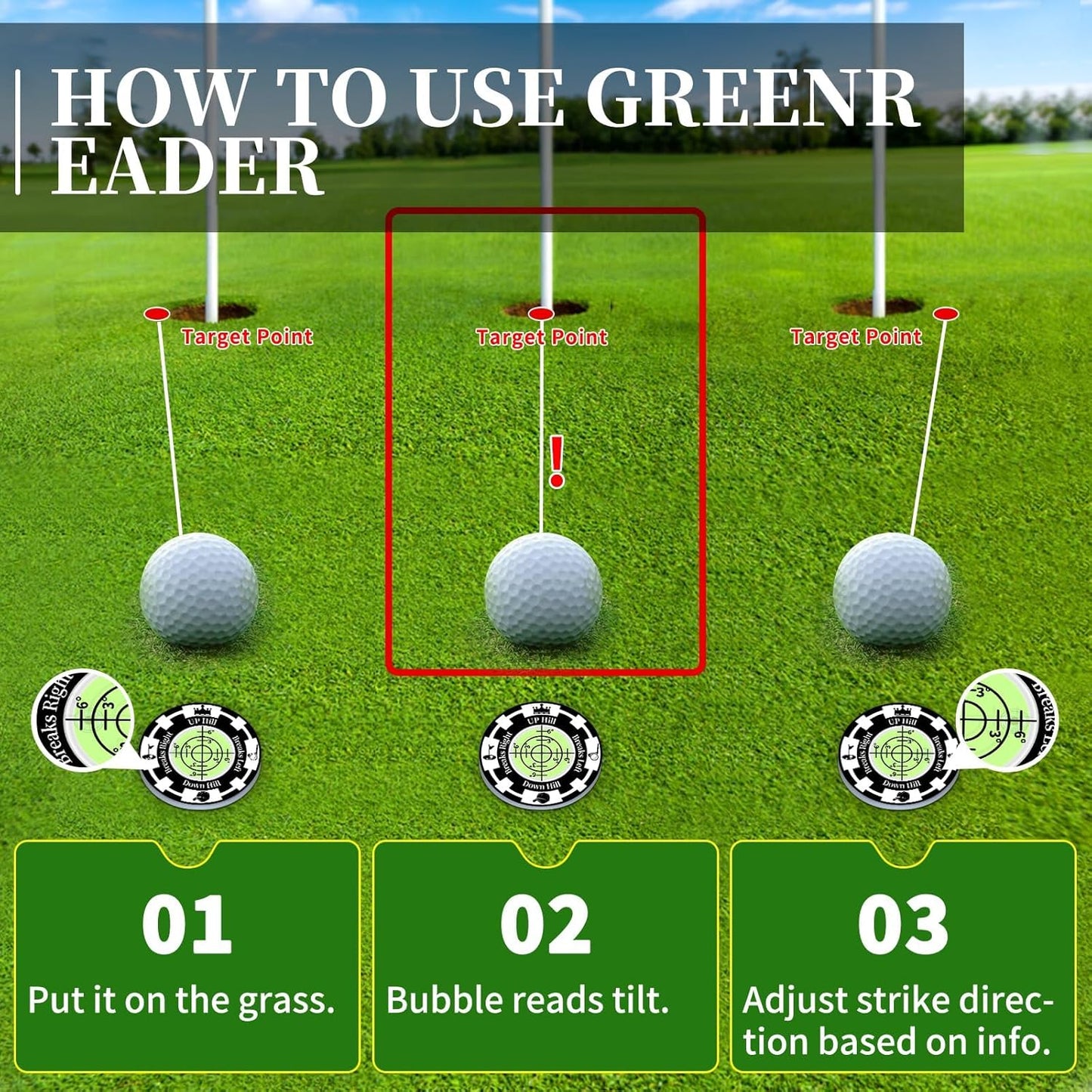 Golf Green Reader, 2 Pack Golf Ball Marker Hat Clip with High Precision Horizontal Bubble, Putting Training Aid Golf Accessories Tool Gift for Men Women