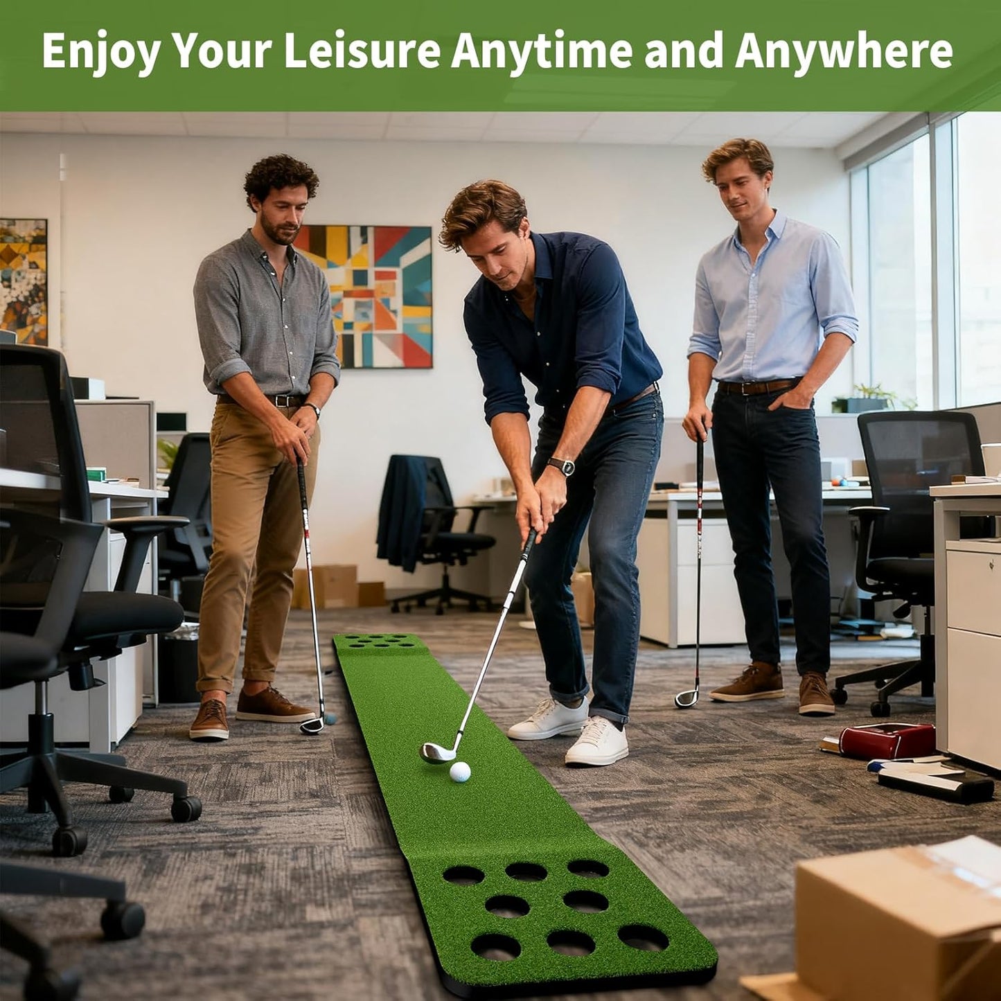 Wekin Indoor Putting Green Mat with 2 Putters, 2 Balls,12 Hole Covers, Golf Training Mat for Party Game, Great Gifts for Men