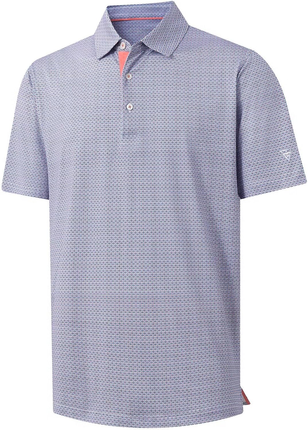 M MAELREG Mens Golf Shirt Short Sleeve Dry Fit Print Moisture Wicking Performance Patterns Collared Polo Shirt