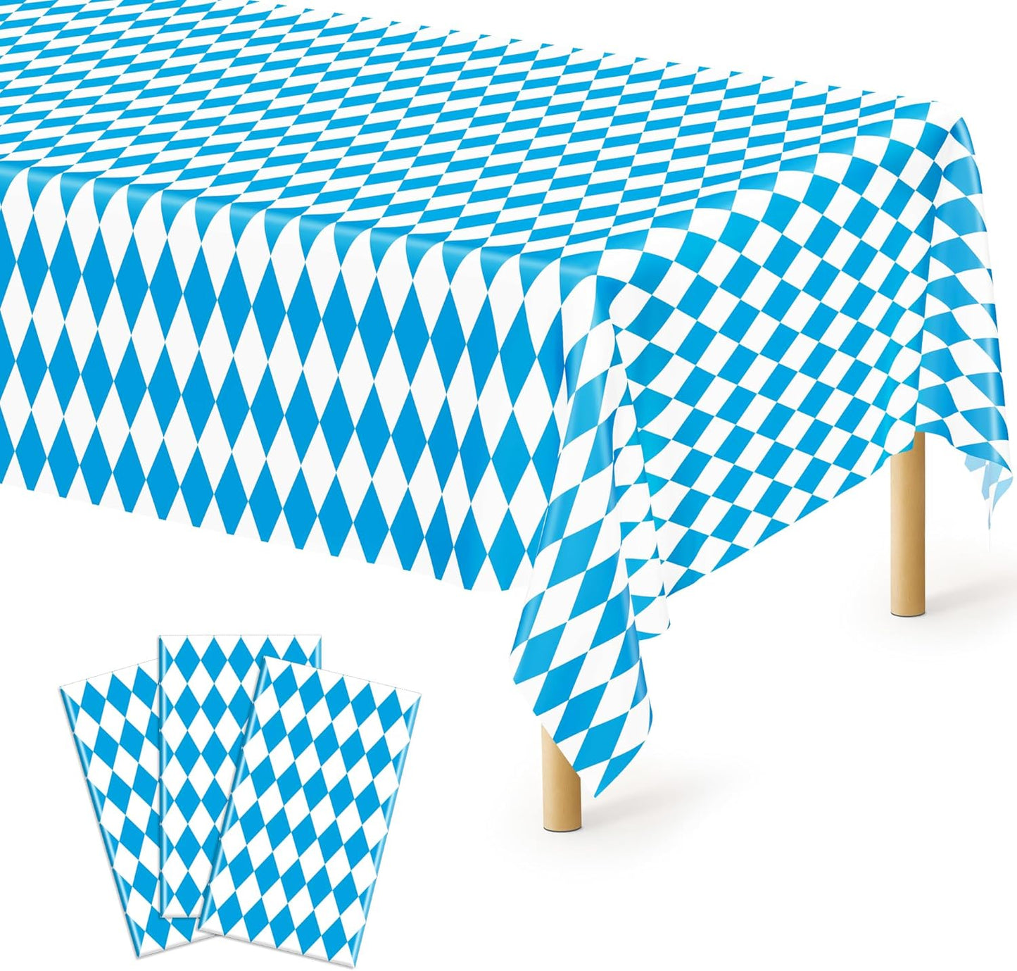 QZYL 3 PCS Oktoberfest Tablecover, 54 X 108 in Disposable Plastic Beer Festival Party Supplies, Rectangular Blue White Checkered Tablecloth, Oktoberfest Decorations for Kitchen Dining Party Holiday