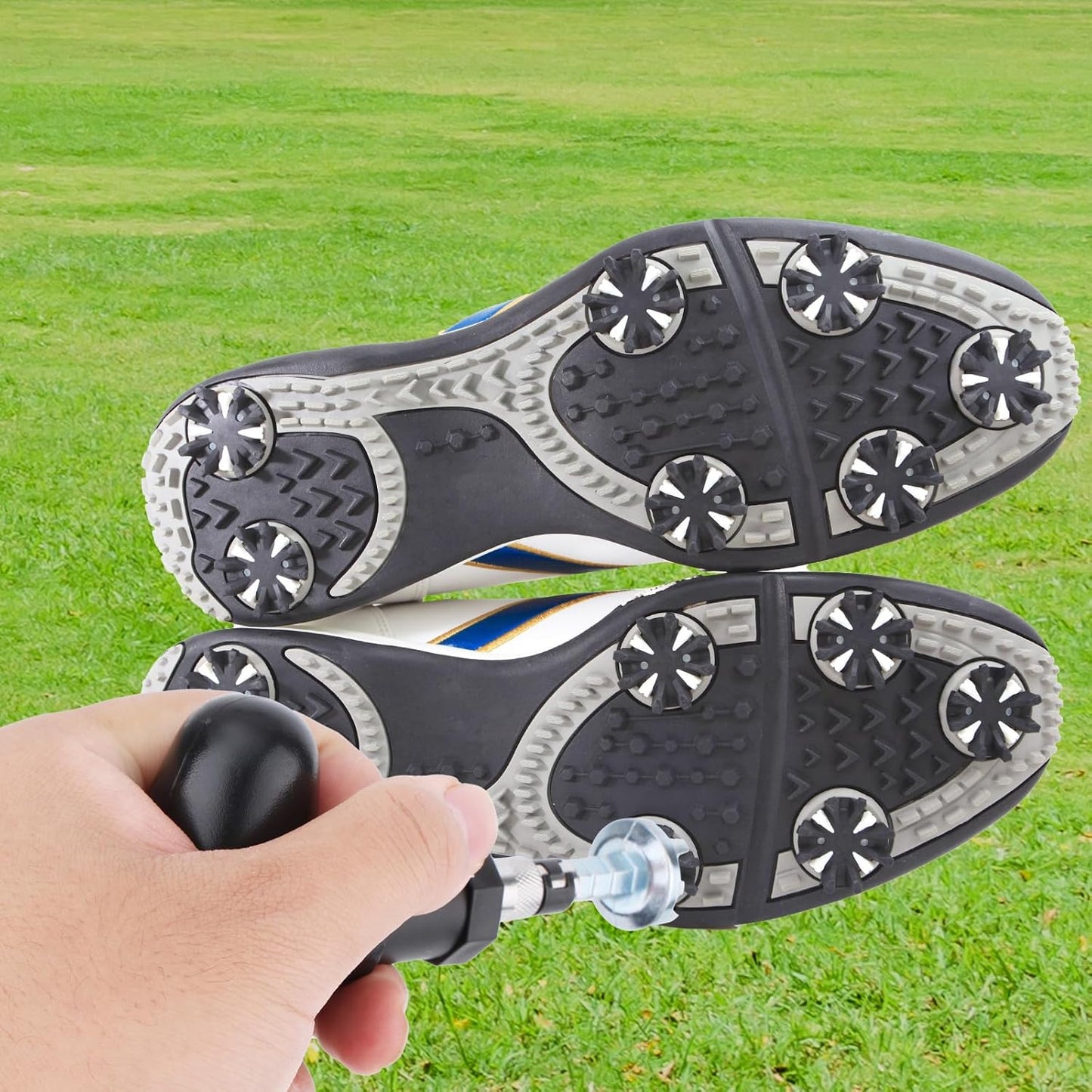Golf Shoe Spike Wrench, Iron & Plastic Handle Universal Ratchet Action Spike Remover Golf Cleat Adjustment Tool for Easy Cleat Replacement