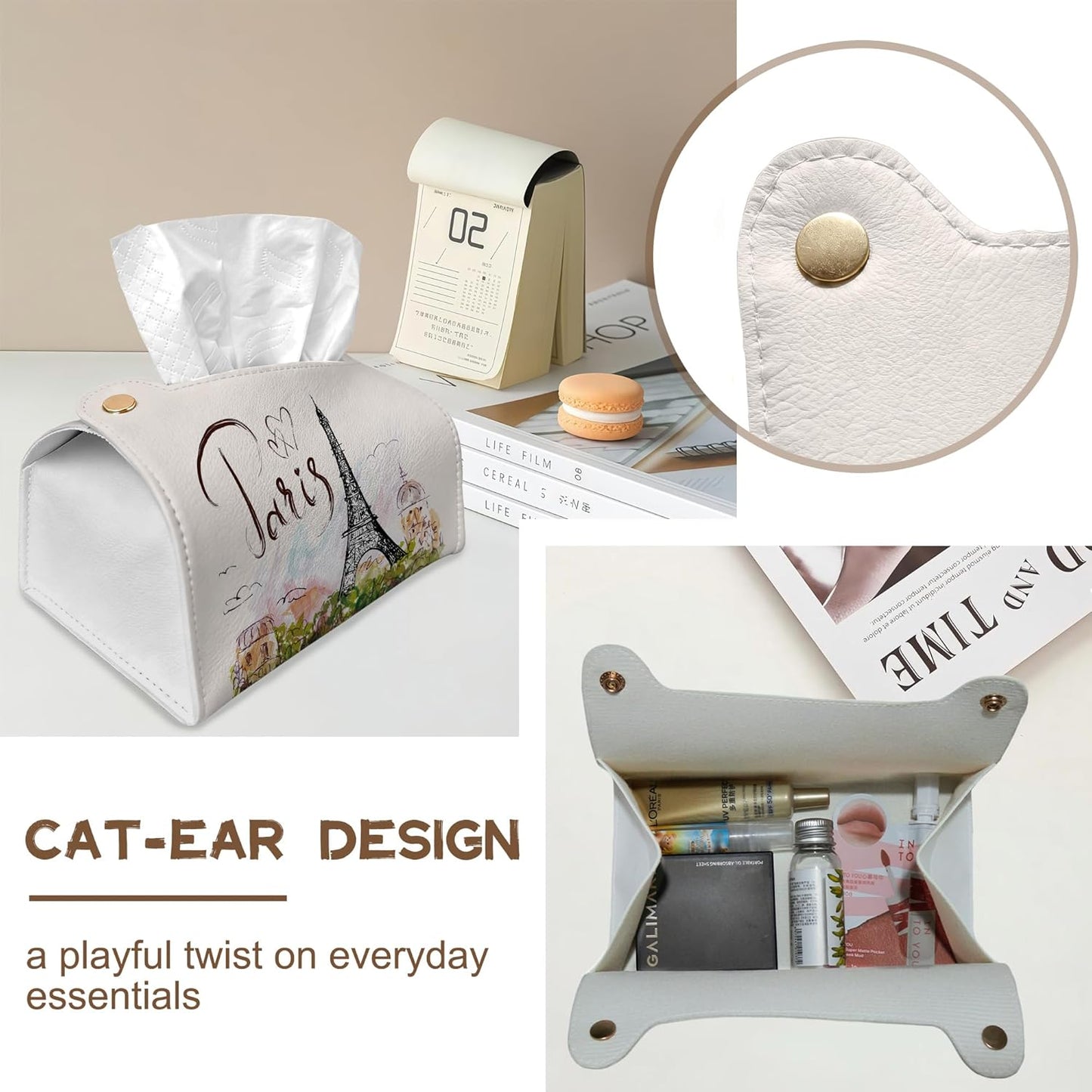 Paris Eiffel Tower Tissue Box Cover Holder – Rectangular Tissue Organizer, Decorative Napkin Box Case for Home, Office & Car