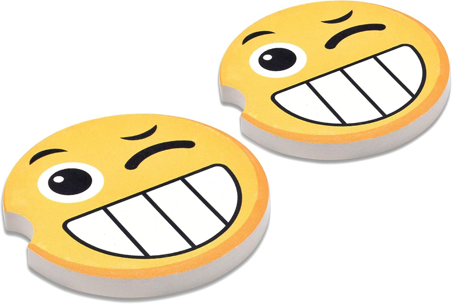 Elektroplate Funny Winking Face Automotive Ceramic Coasters (2.6" Diameter) | Universal Fit for All Cars, Trucks, SUVs, and More | Absorbent Non-Slip Durable | Set of 2