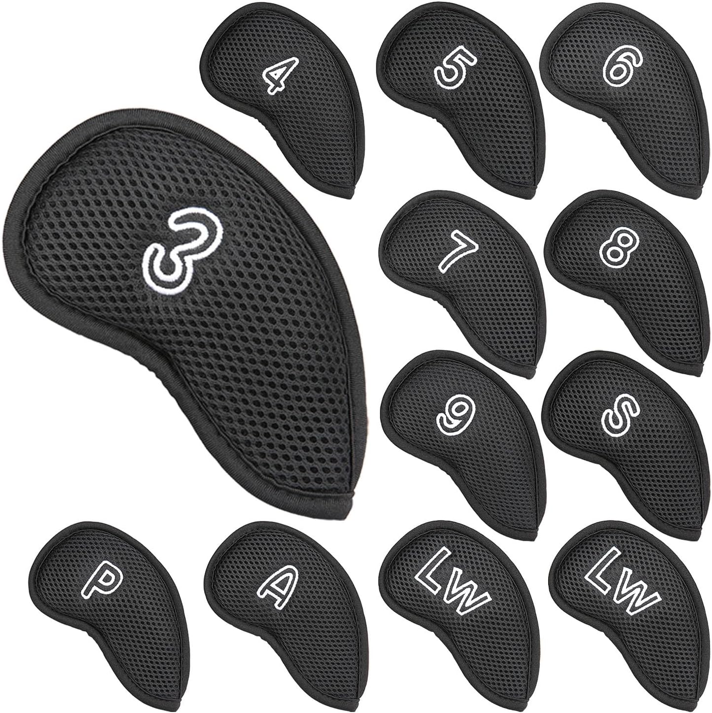 OGECLF Black Thick Mesh Golf Iron Head Covers 3,4,5,6,7,8,9,P,S,A,Lw,Lw fit Right Hand Irons