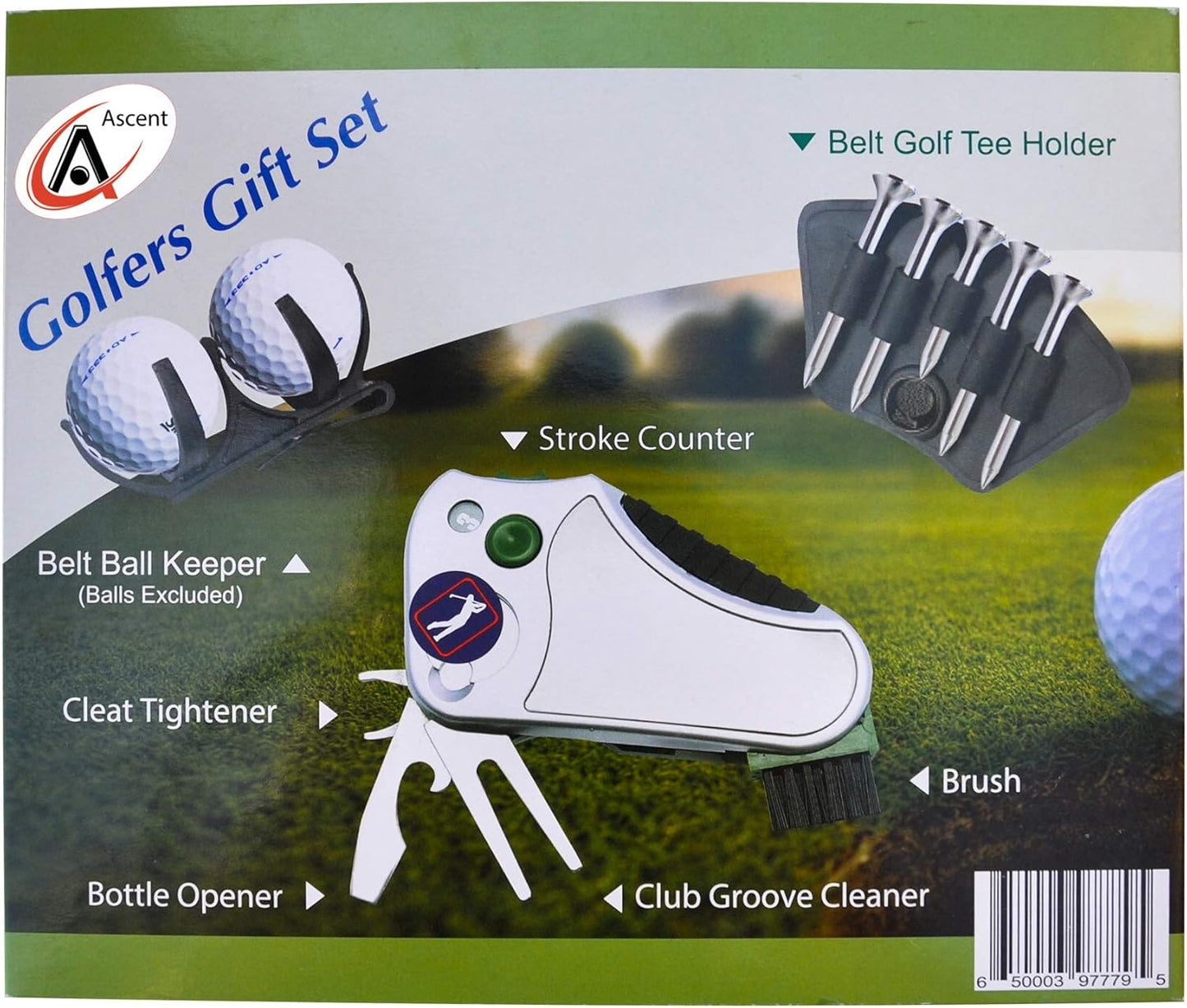 Golfer's Best Golf Gift Set: Tool - Stroke Counter, Divot Tool Repair, Brush, Ball Marker, Cleat Tightener, Club Groove Cleaner Belt Tee Holder Tees Belt Ball Holder - Gift Idea For Men Women