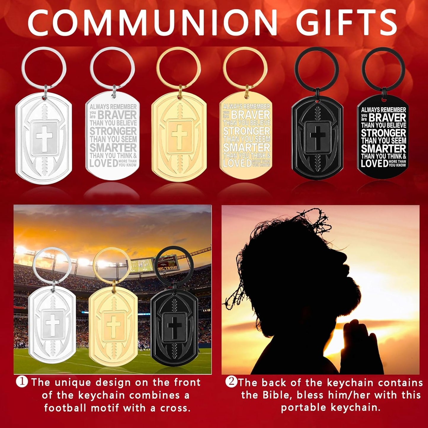 Football/Baseball/Soccer/Basketball Keychain for Men First Communion Baptism Confirmation Mens Gifts