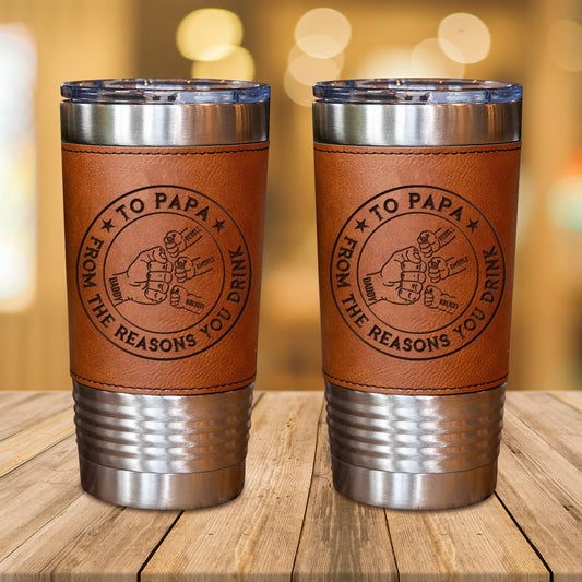 Like Father Like Daughter Tumbler, Personalized Engraved Fathers Day Dad Leather Tumbler 20oz, Custom Name Daddy and Daughter Tumblers Mug Gifts for Dad Birthday Fathers Day (style07)