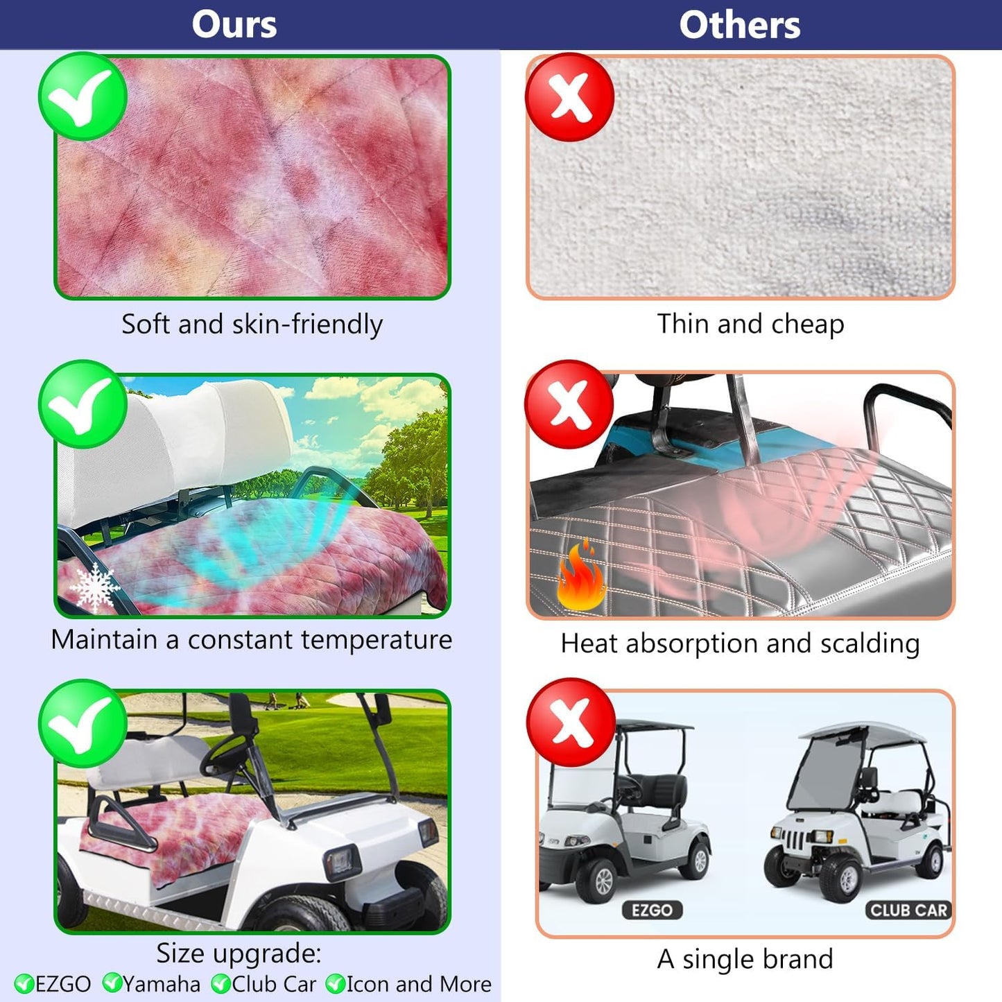 YOKYHOM Golf Cart Seat Covers, Golf Cart Seat Blanket, Bright and Unique Colors, Soft and Comfortable, Suitable for EZGO, Yamaha, Club Car and Other Two-Seat Golf Carts, 51" x 30", Red Yellow