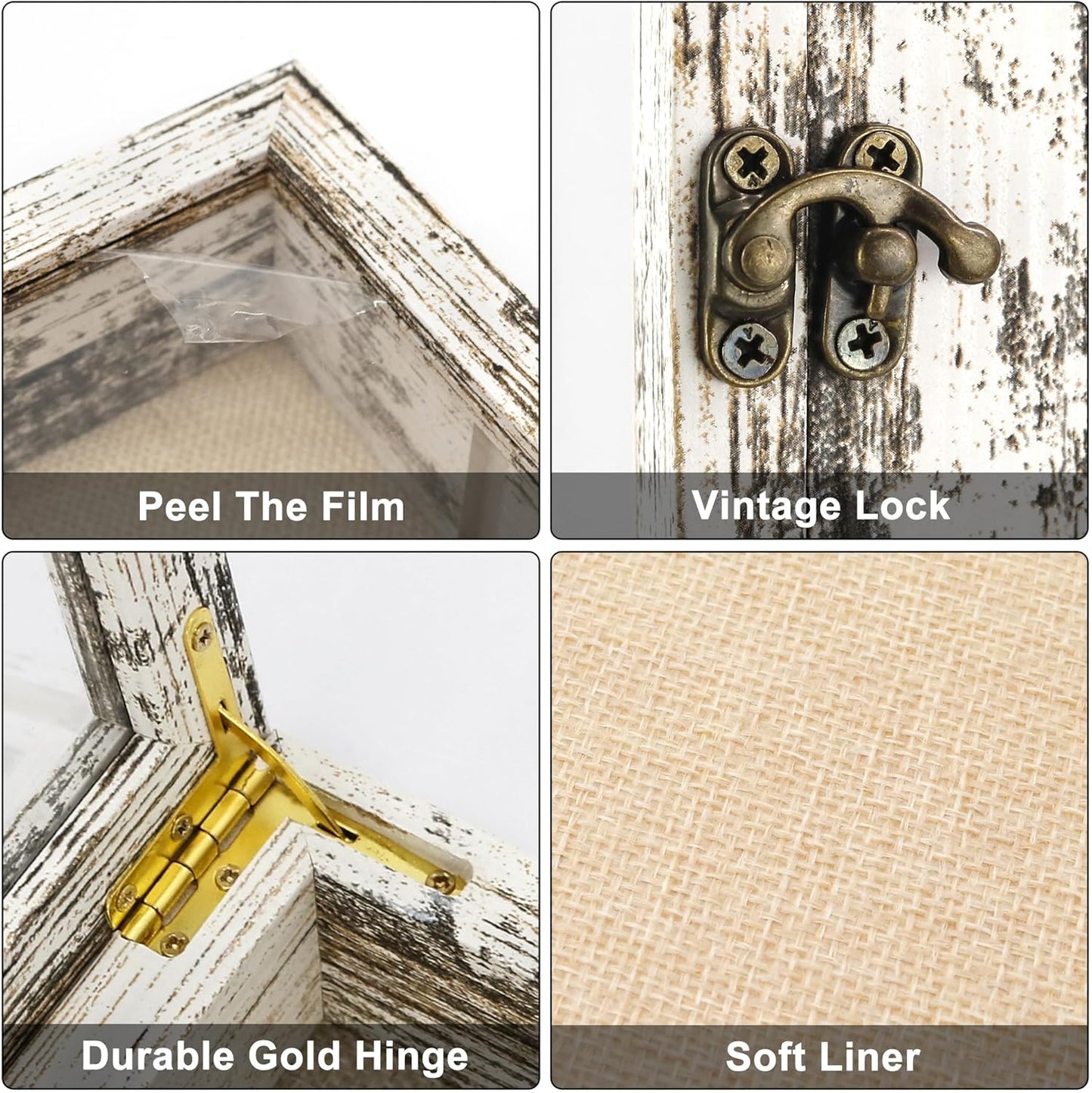 GraduatePro Shadow Box Frame 18x24 Display Case with Linen Back, Plexiglass Window Door with Hinge, Picture Frame Wedding Bouquet Memorabilia Medals Photos Memory Box for Keepsakes Rustic White