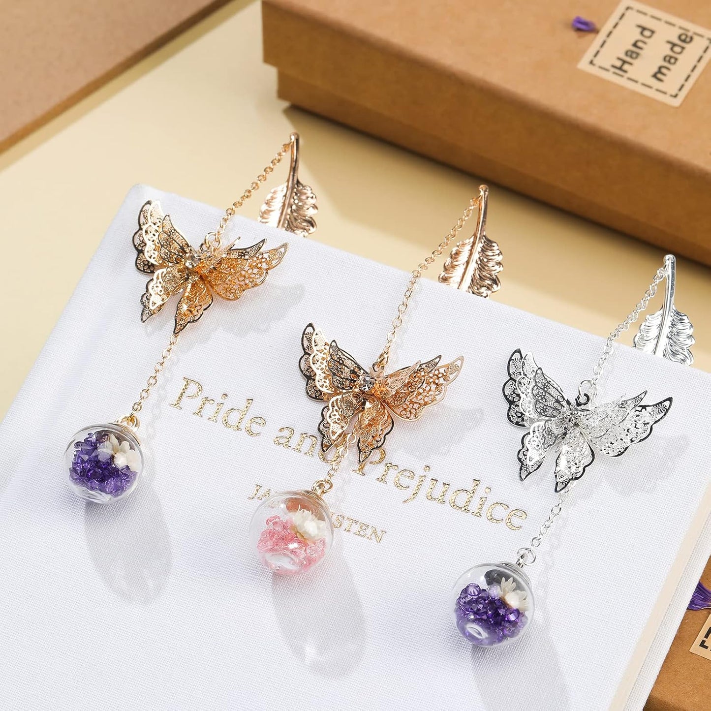 Metal Feather Bookmark with Butterfly Charms, Mothers Day Gifts Teacher Appreciation Gifts for Women End of Year Teacher Gifts Bookmarks for Women Grils Mom Readers Book Lovers