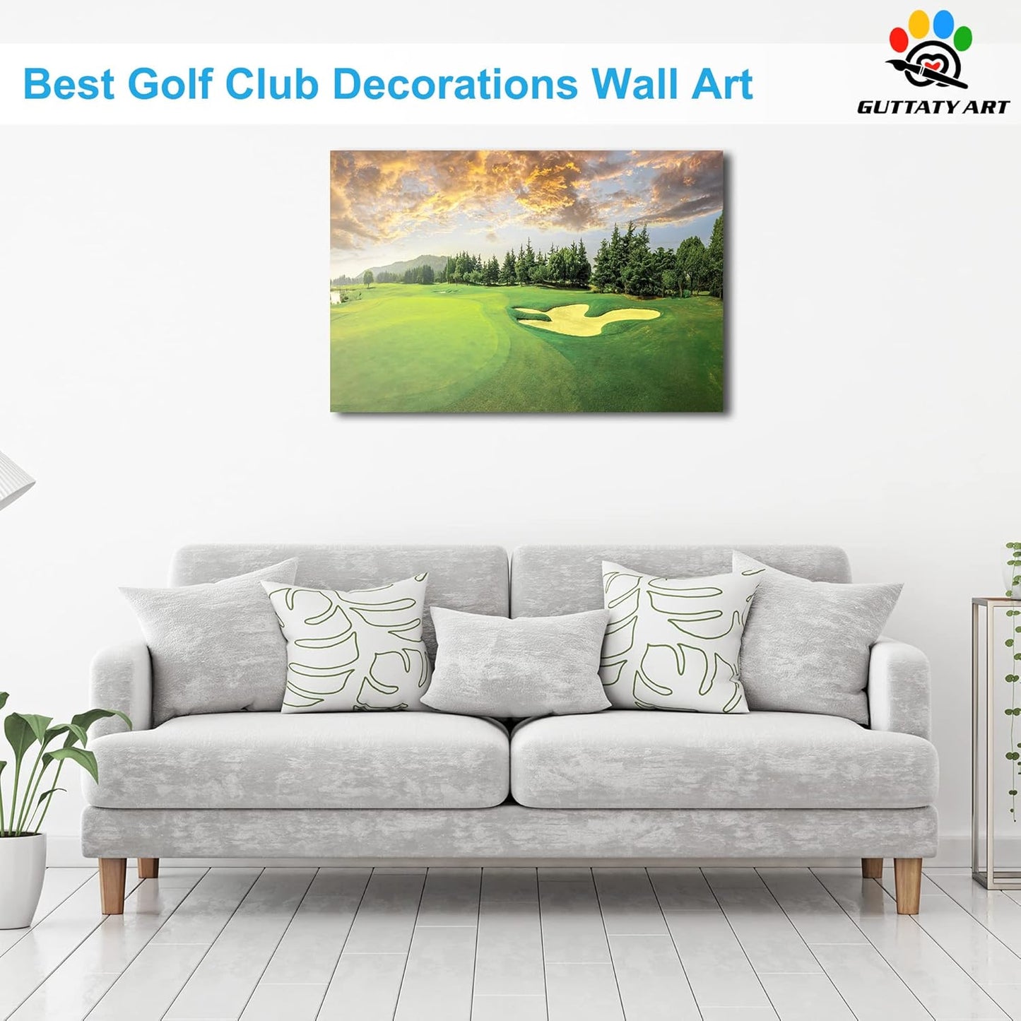 Golf Canvas Wall Art, Green Golf Course Wall Art Painting Prints for Living Room Wall Decor, Sunset Golf Sport Poster Picture for Bedroom Decor, Framed Artwork for Office Home Decoration 24x36 Inches