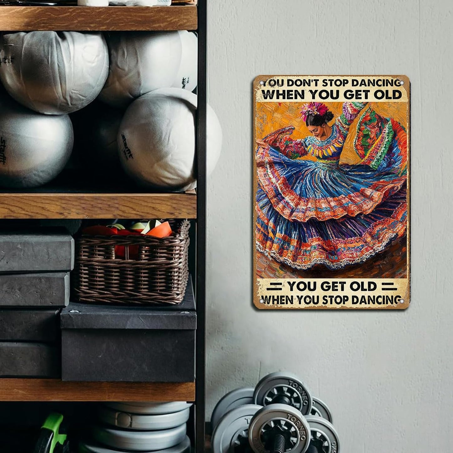 Vintage Tin Metal Poster Sign Mexican Dancing You Don't Stop Dancing When You Get Old Retro Wall Art Decor Iron Painting for Home Kitchen Cafe Pub 8x12 Inch